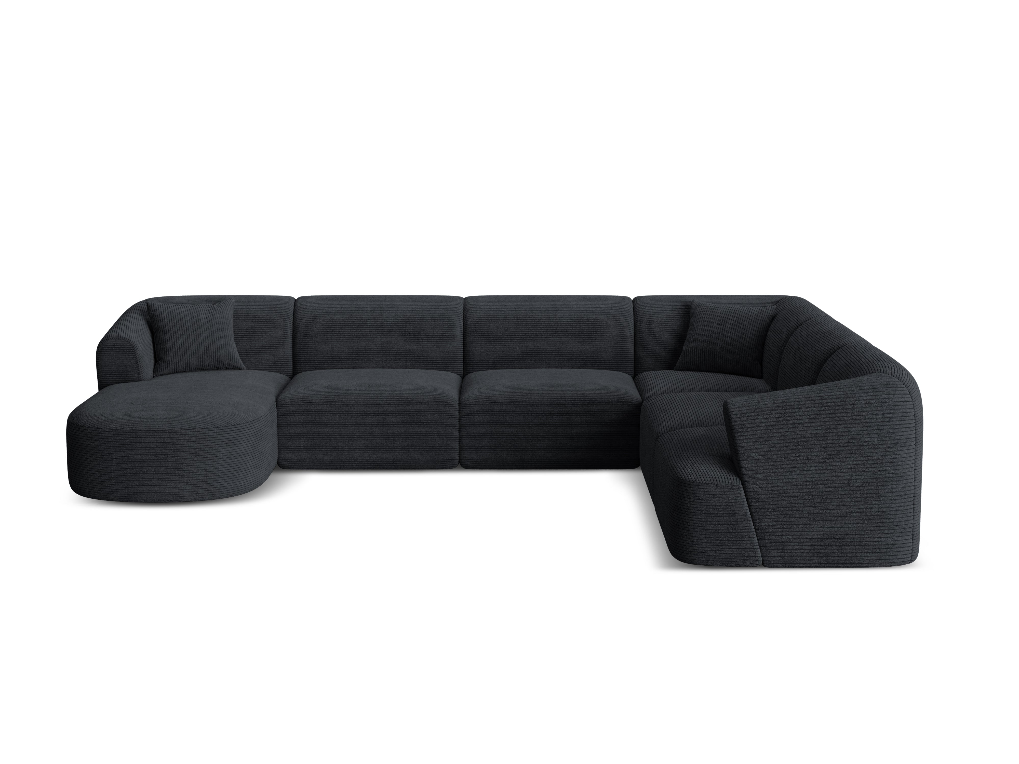 Right-sided panoramic corner sofa for 7 people CAMPI black corduroy