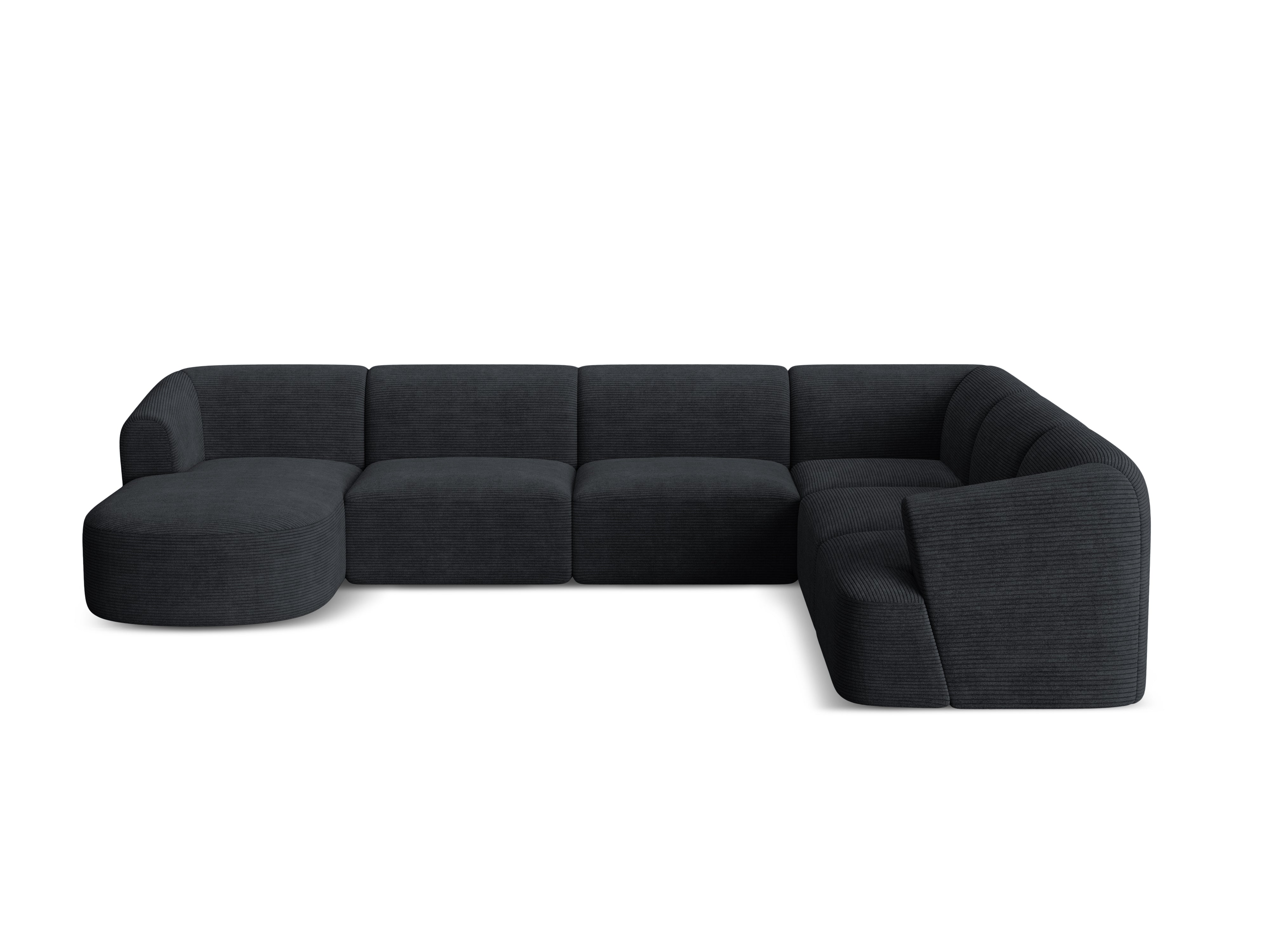 Right-sided panoramic corner sofa for 7 people CAMPI black corduroy