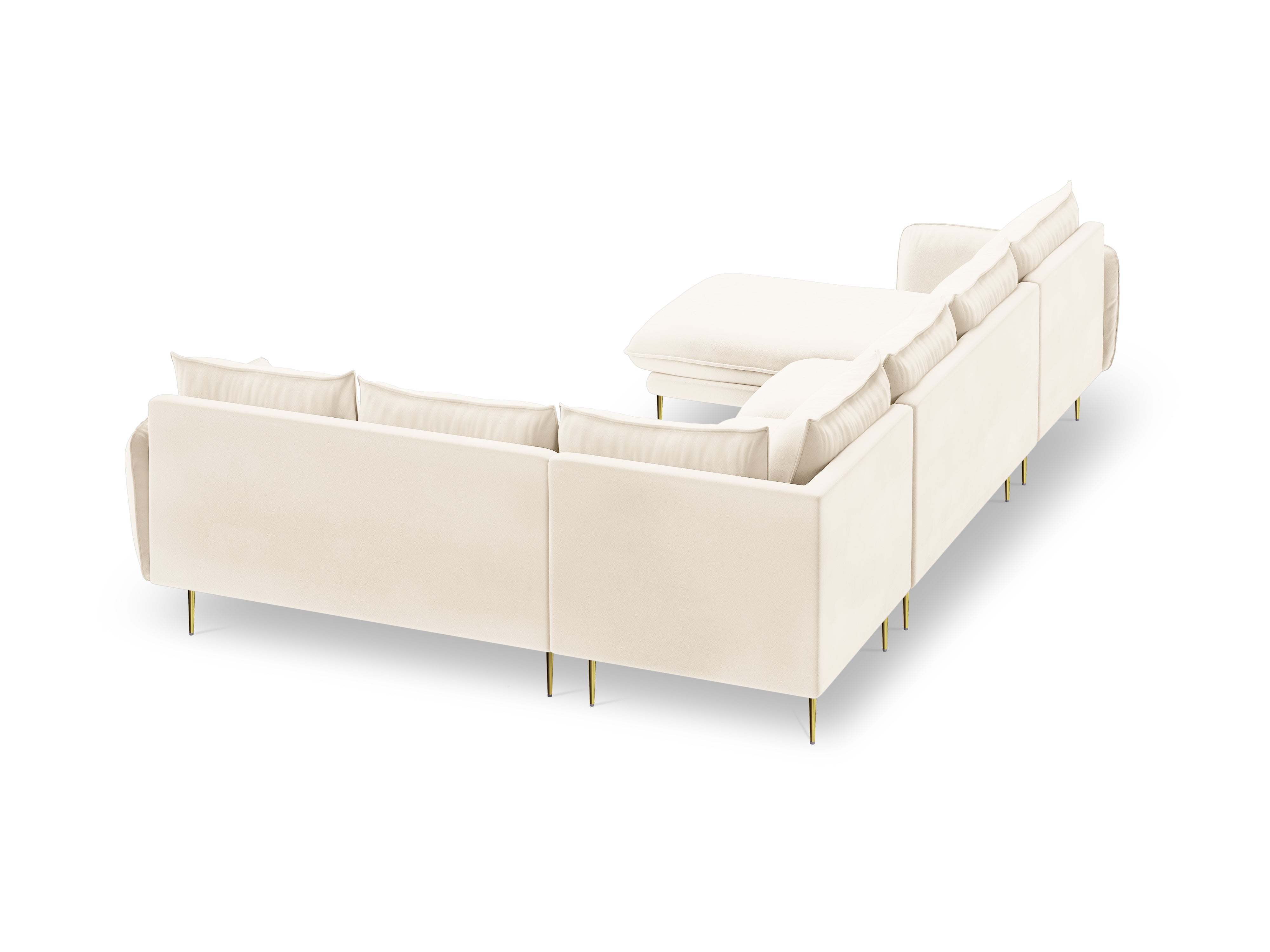 Panoramischer Samt-Ecksofa rechtsseitig für 7 Personen VIENNA beige mit goldenem Fuß