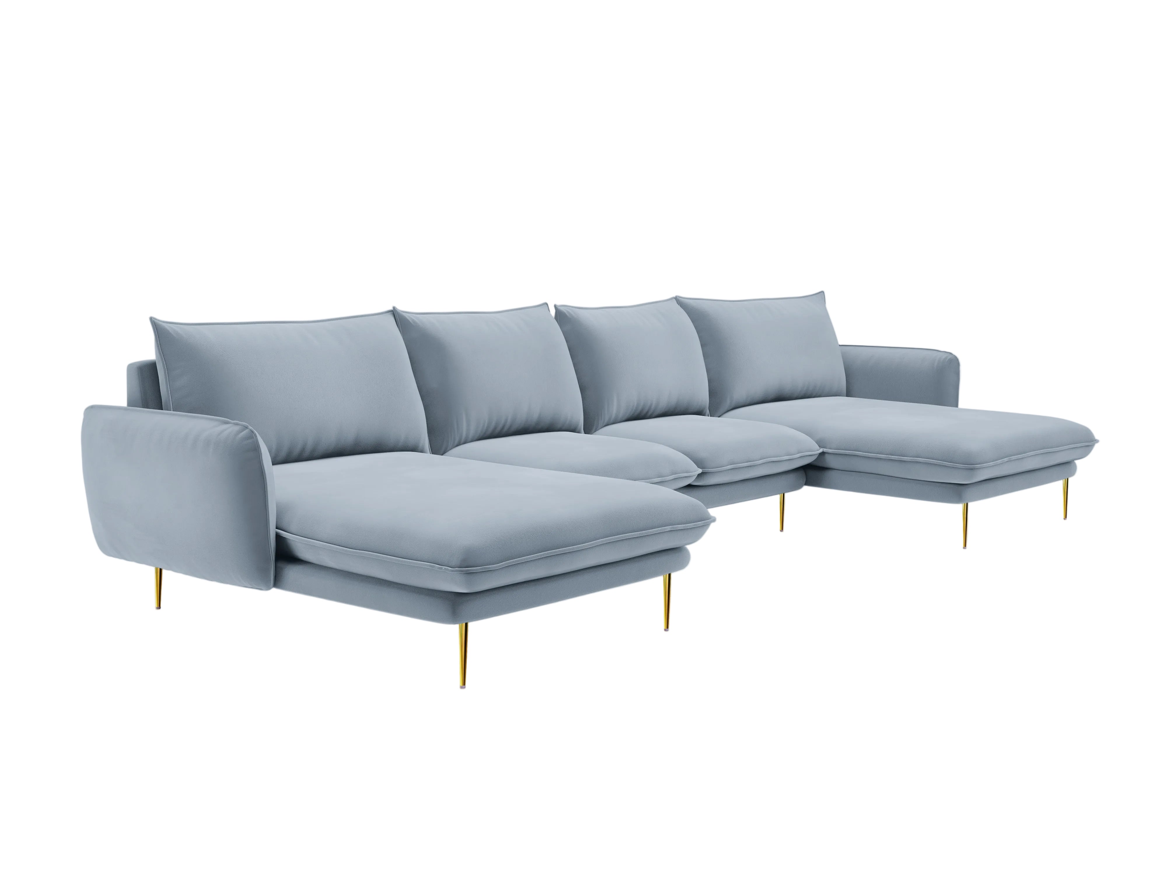 VIENNA Light Blue Velvet 6-Seater Panoramic Sofa with Gold Base