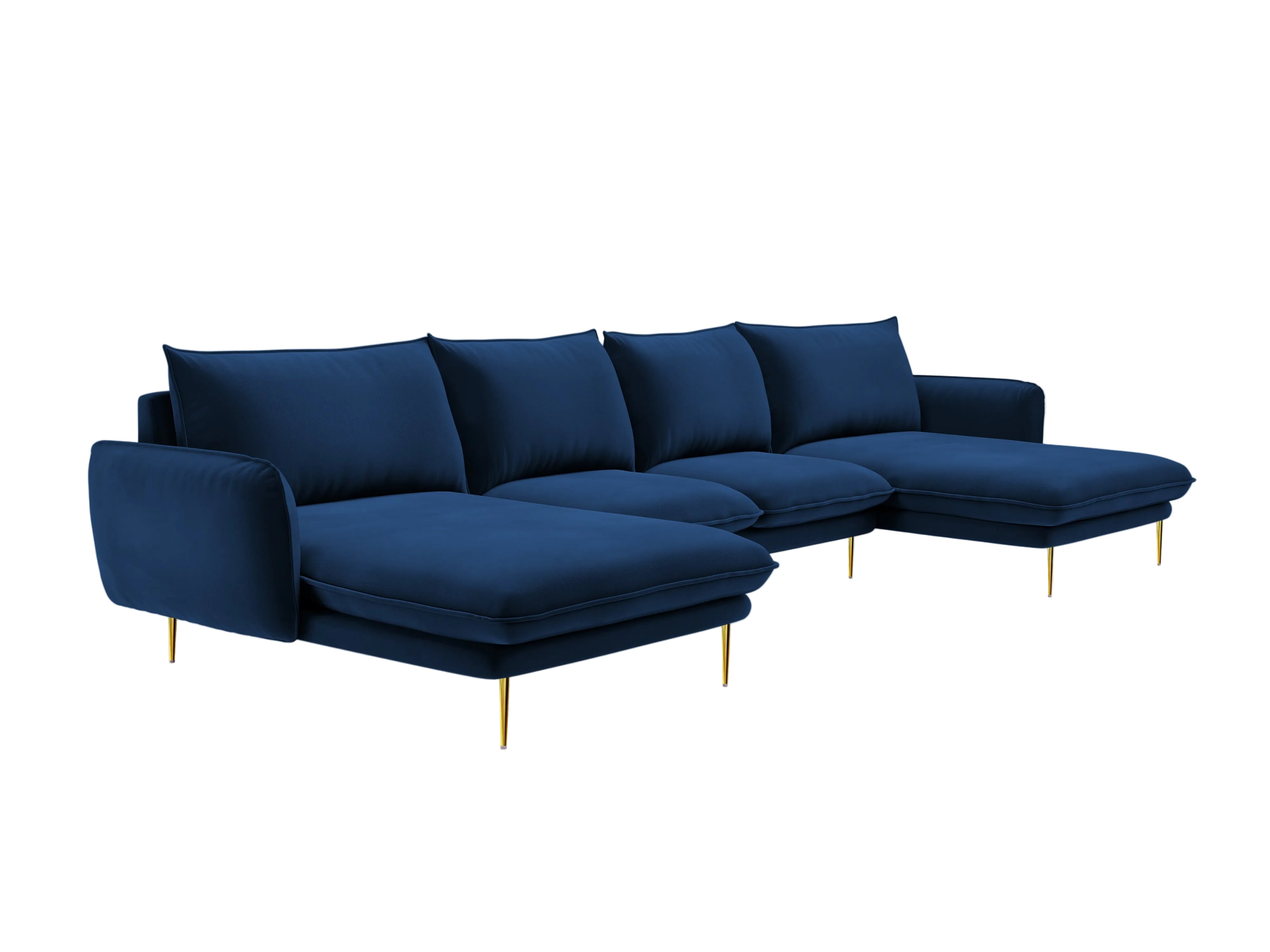 Panoramic Velvet Sofa for 6 People VIENNA in Royal Blue with Gold Base