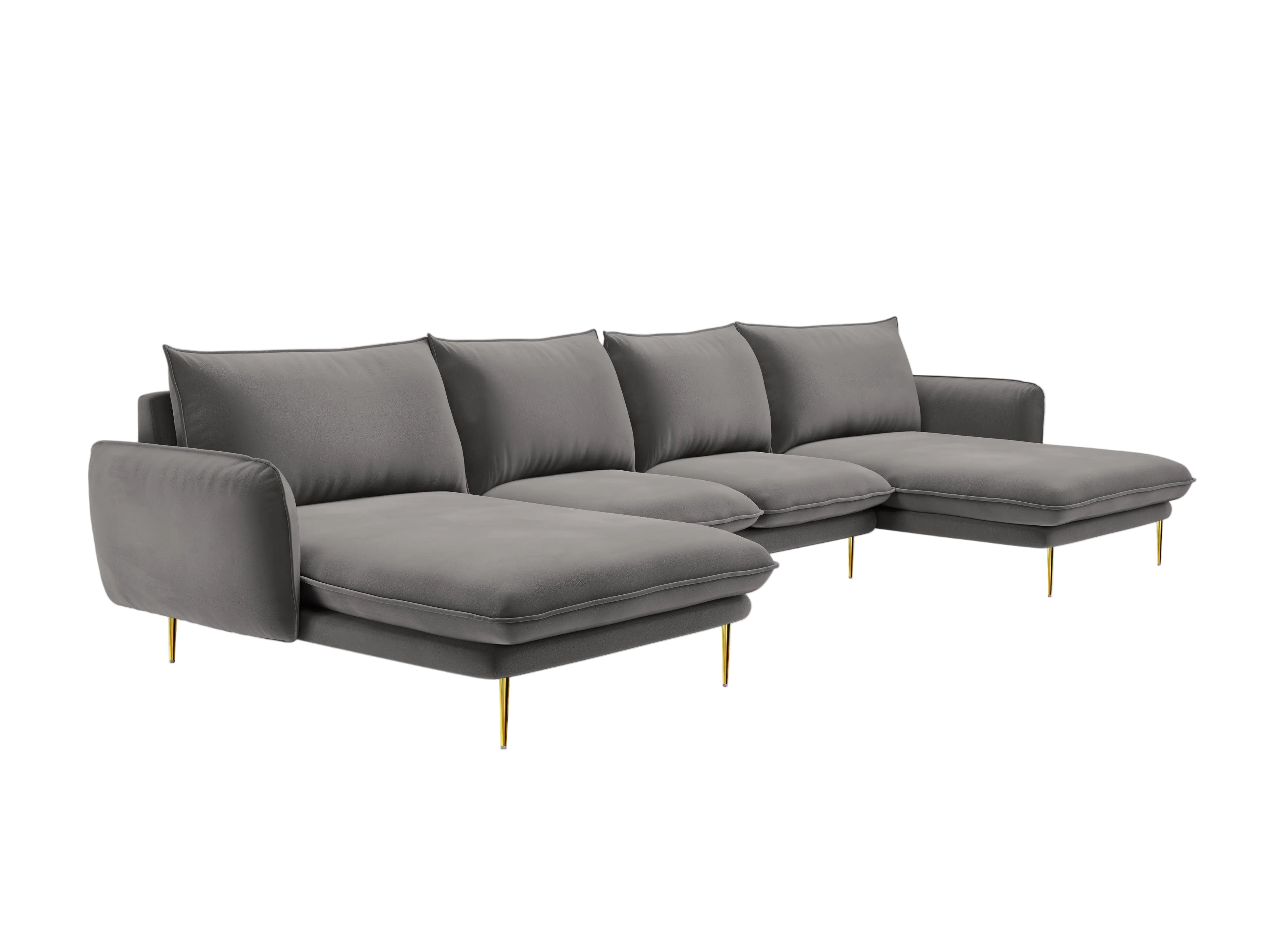 VIENNA Light Gray Velvet 6-Seater Panoramic Sofa with Gold Base