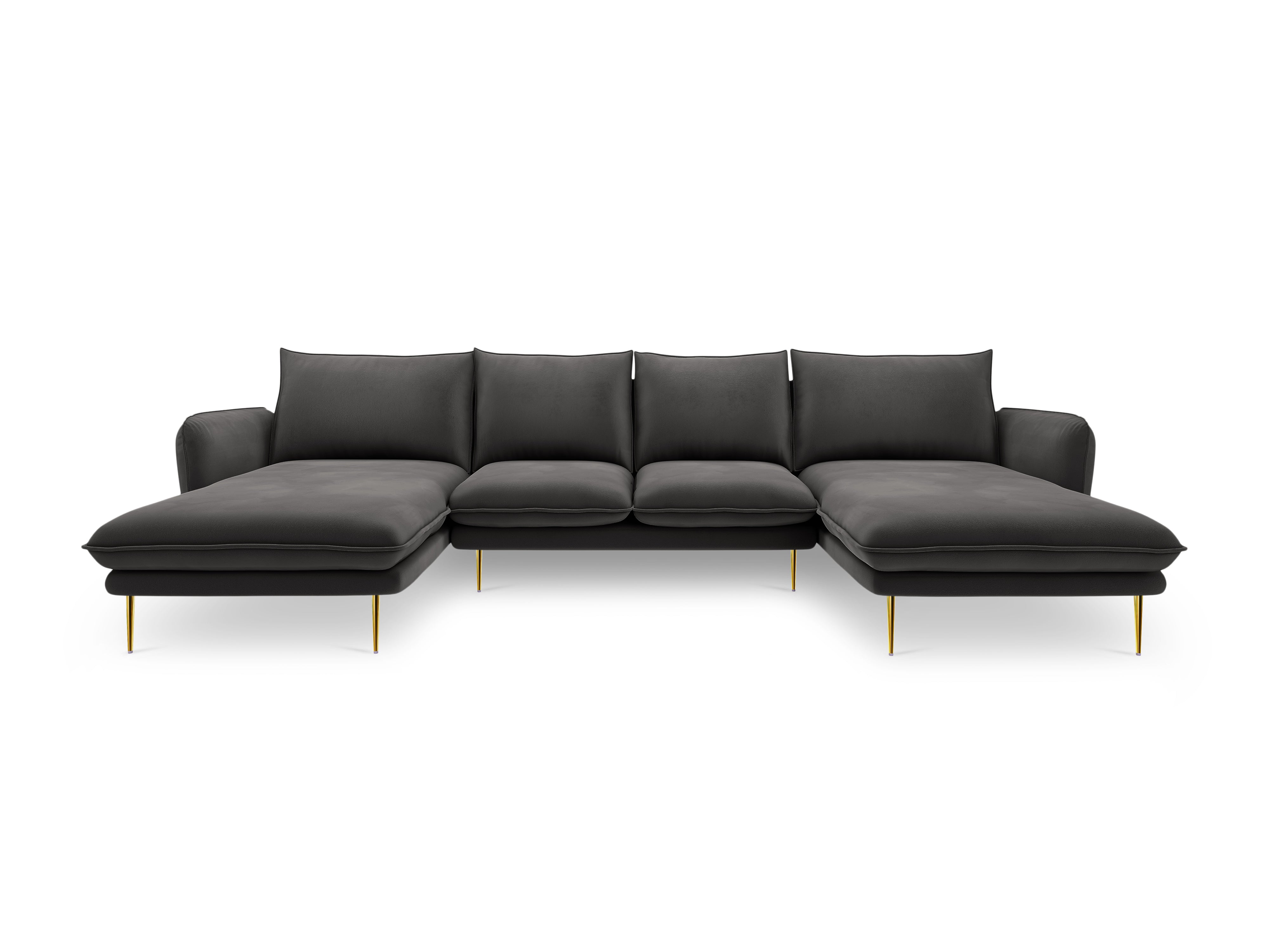 Panoramic Velvet Sofa for 6 People VIENNA Dark Gray with Gold Base