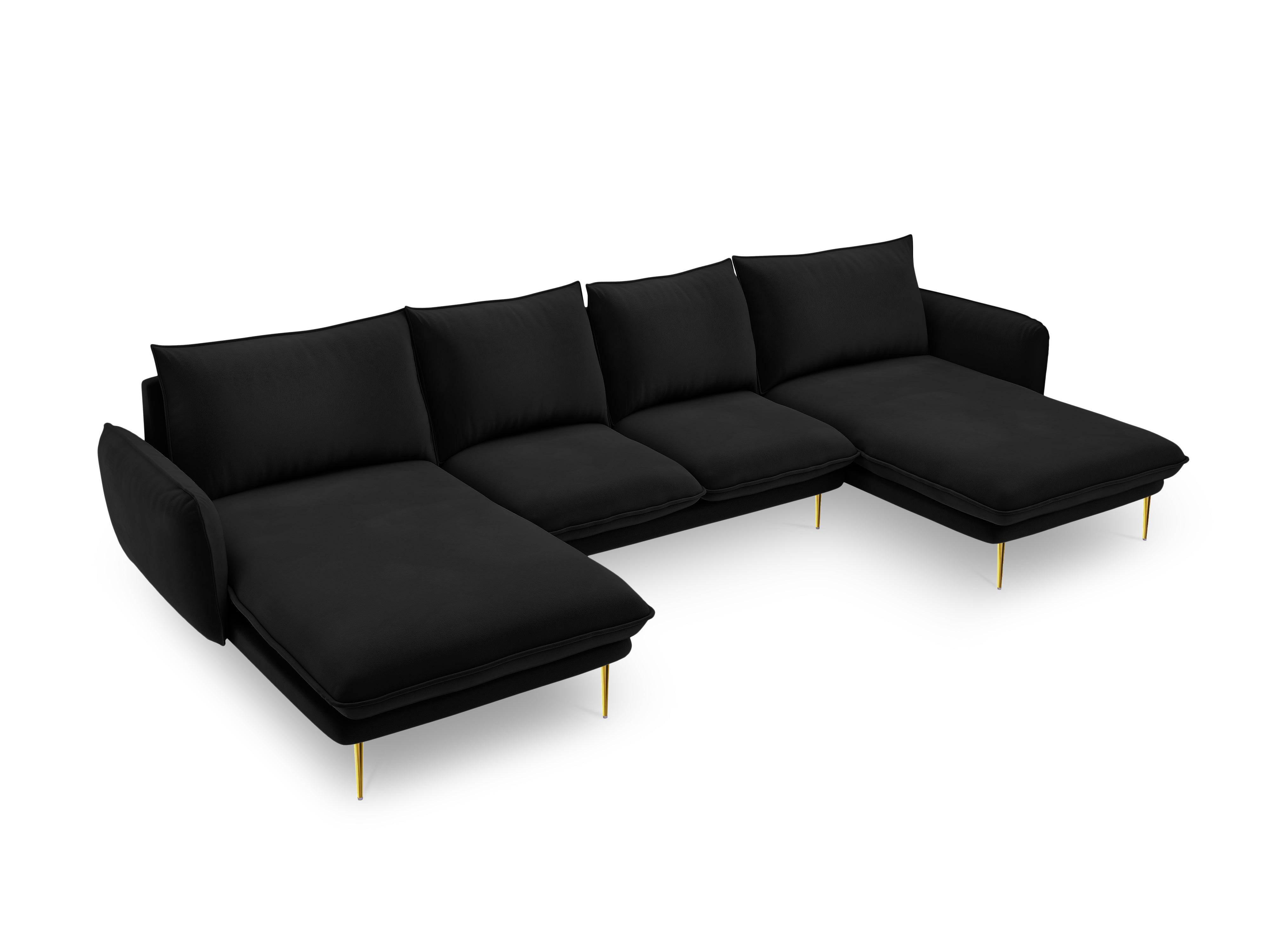 Sofa panoramisch samtig für 6 Personen VIENNA schwarz mit goldenem Fuß