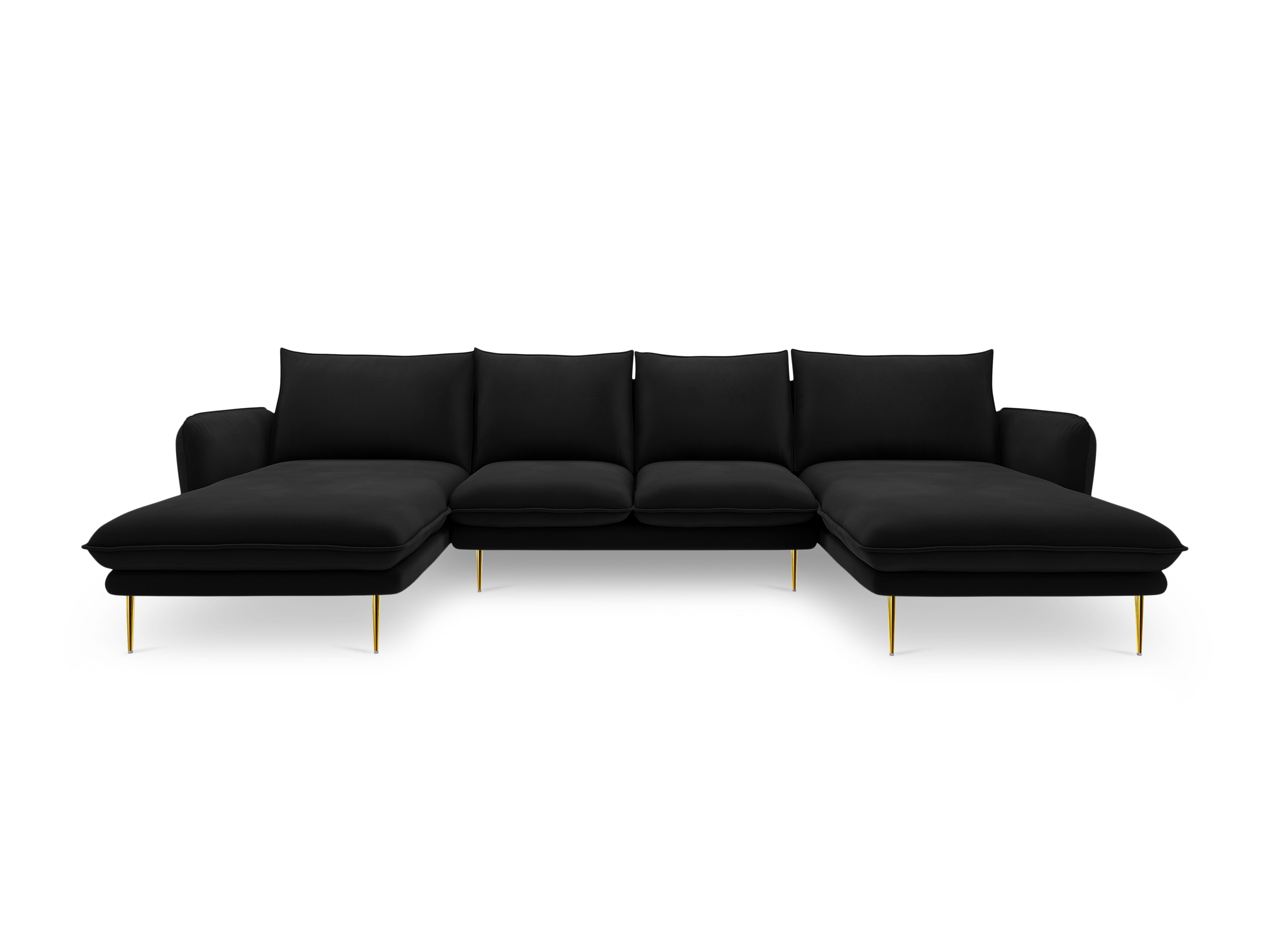 Sofa panoramisch samtig für 6 Personen VIENNA schwarz mit goldenem Fuß