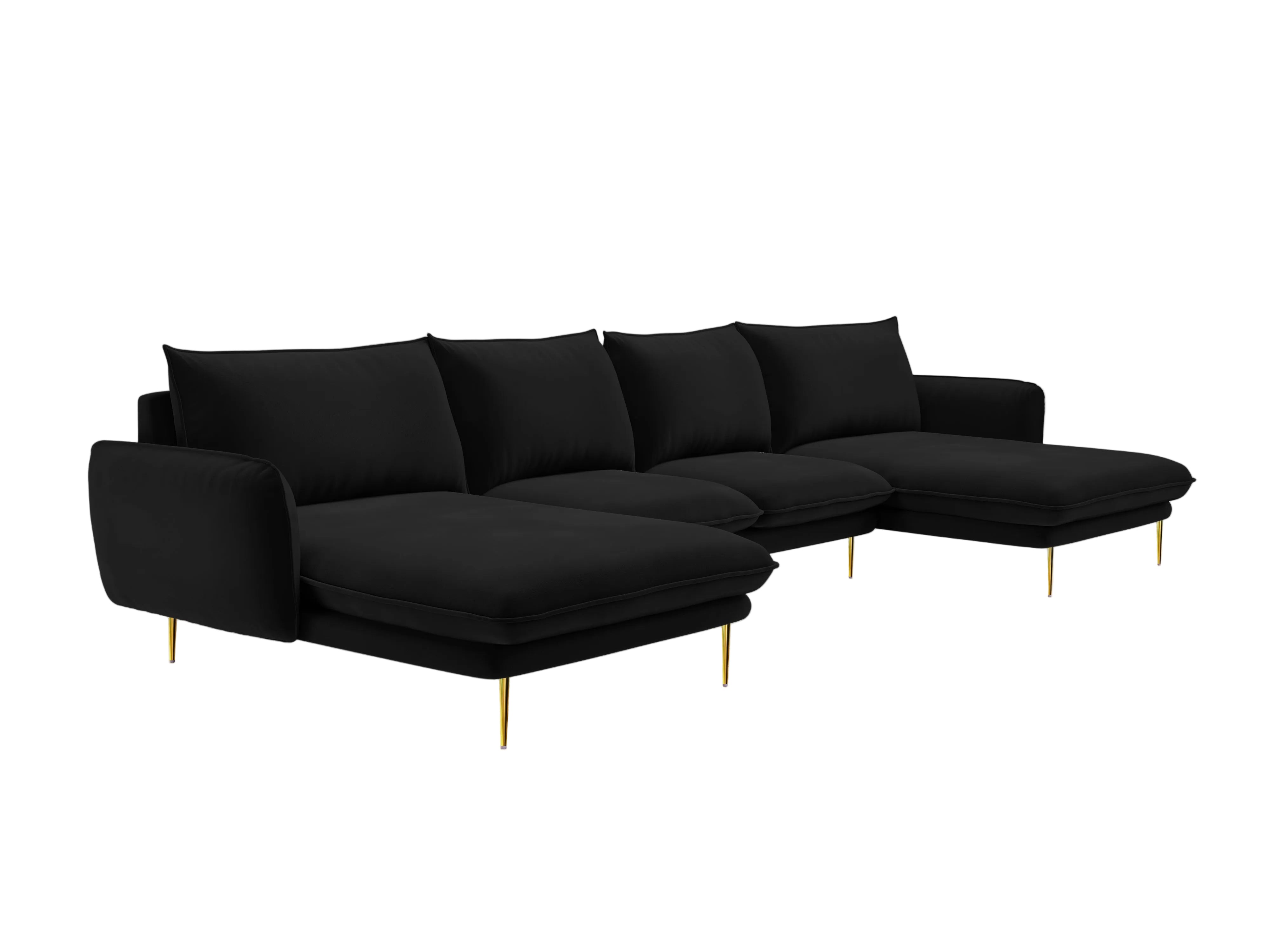 Sofa panoramisch samtig für 6 Personen VIENNA schwarz mit goldenem Fuß