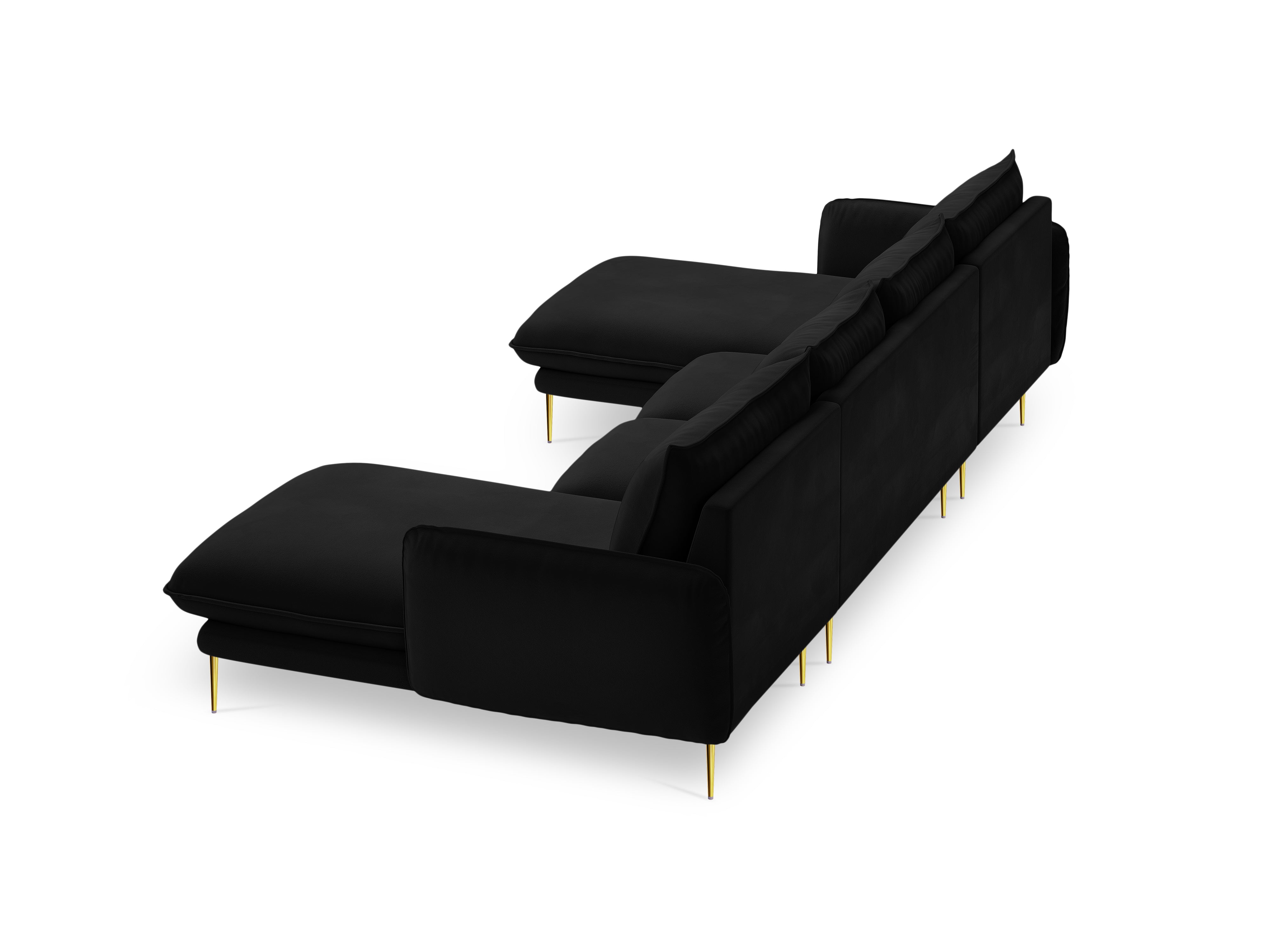 Sofa panoramisch samtig für 6 Personen VIENNA schwarz mit goldenem Fuß