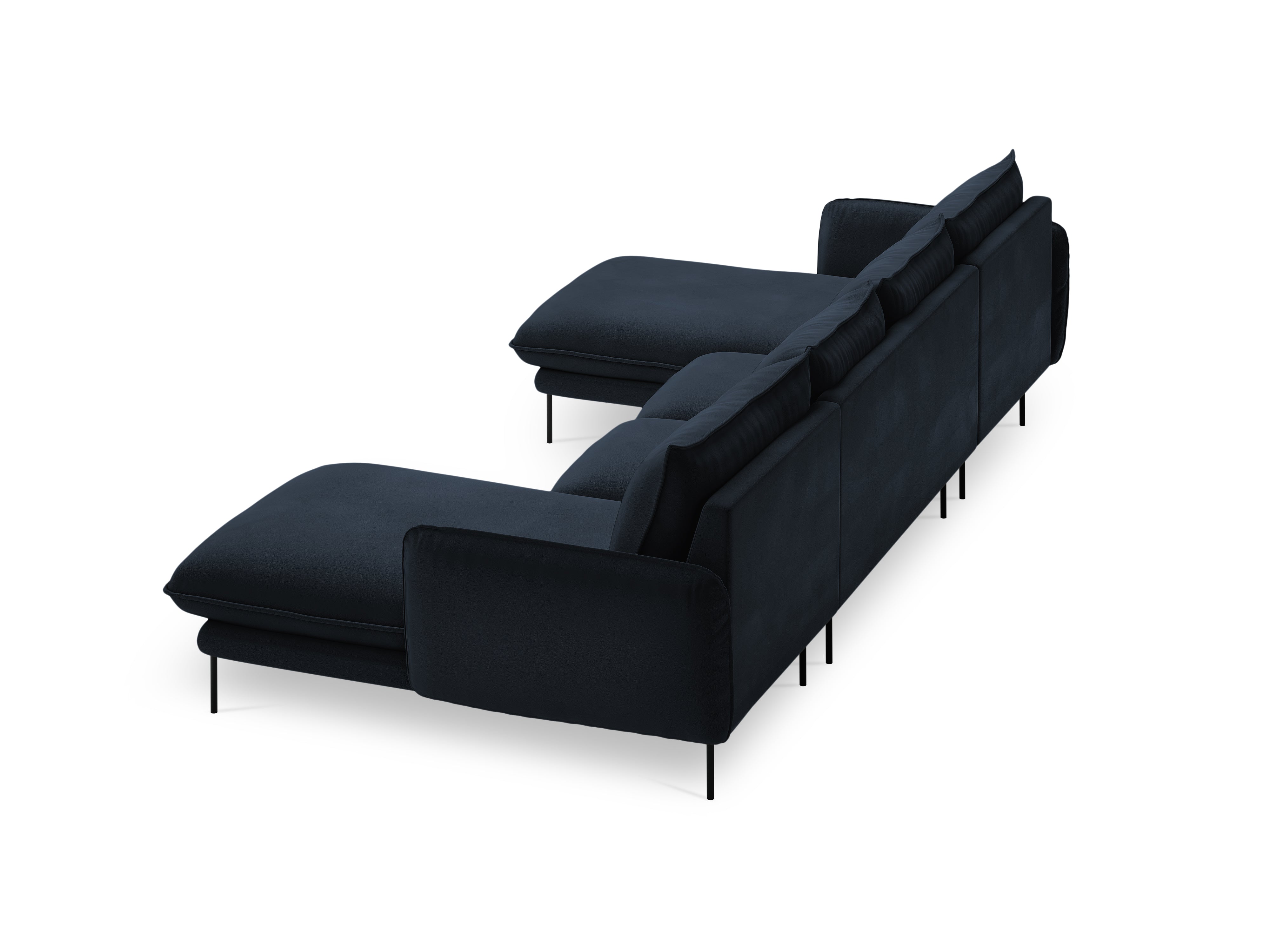 Panoramic Velvet Sofa for 6 People VIENNA Dark Blue with Black Base
