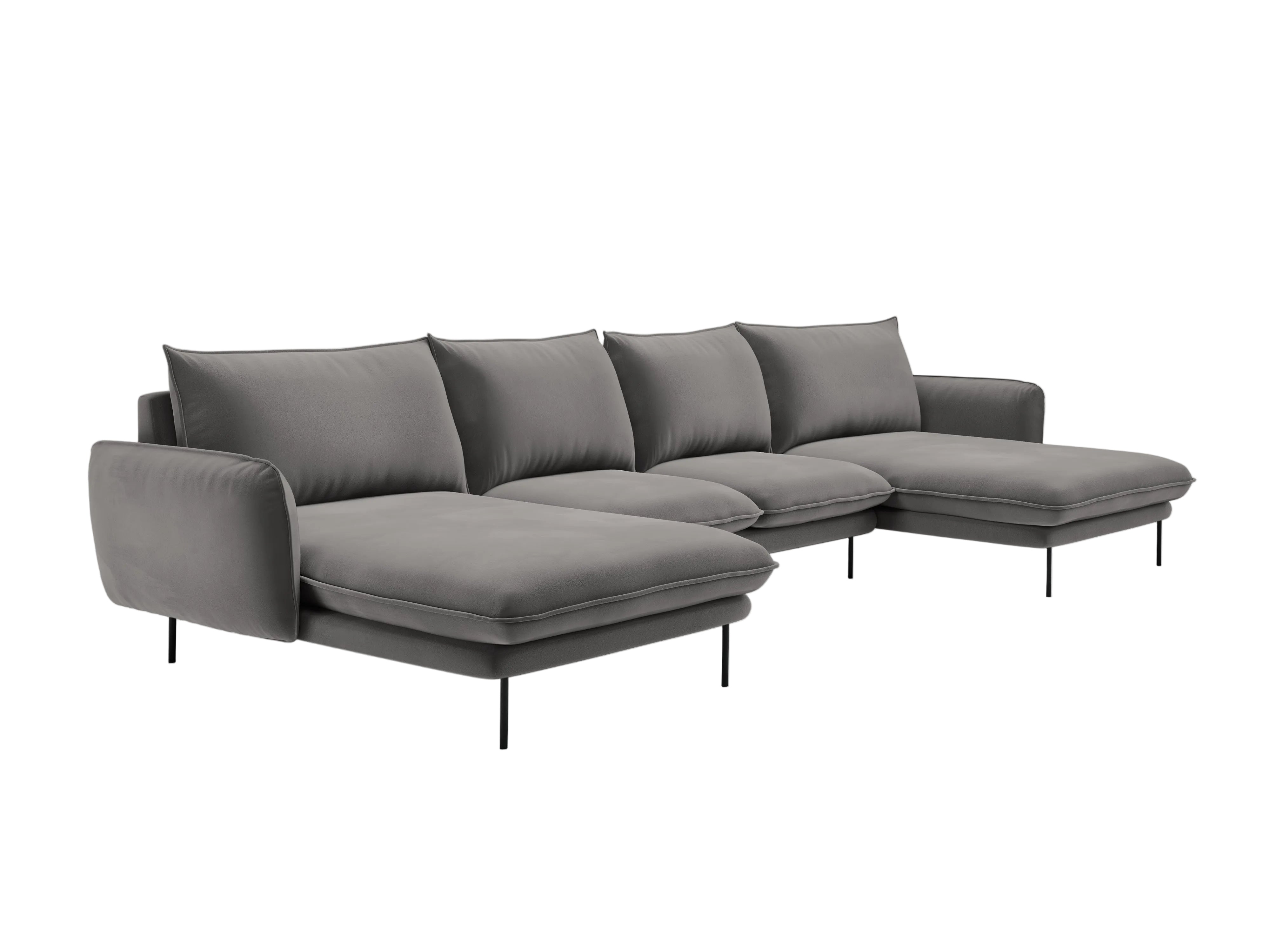 VIENNA Light Gray Velvet 6-Person Panoramic Sofa with Black Base