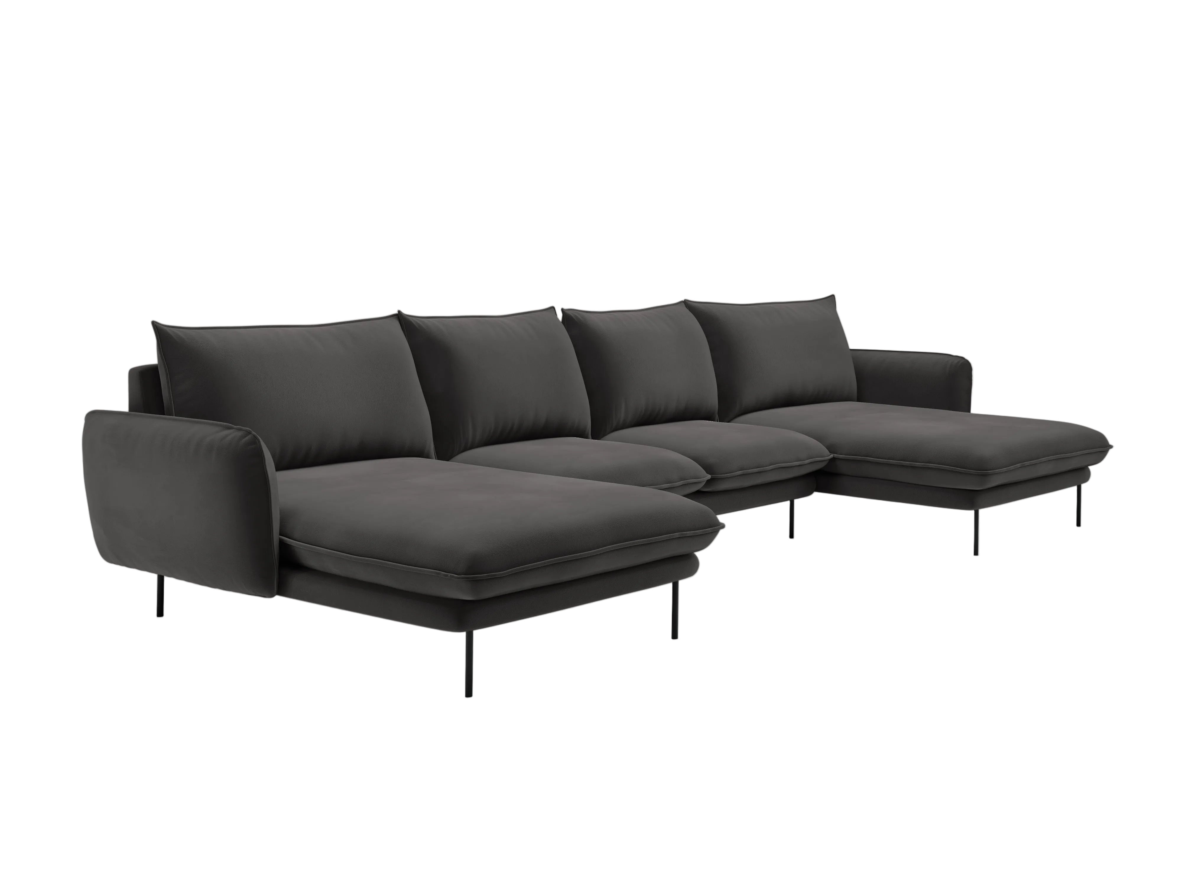 VIENNA Dark Gray Velvet 6-Seater Panoramic Sofa with Black Base