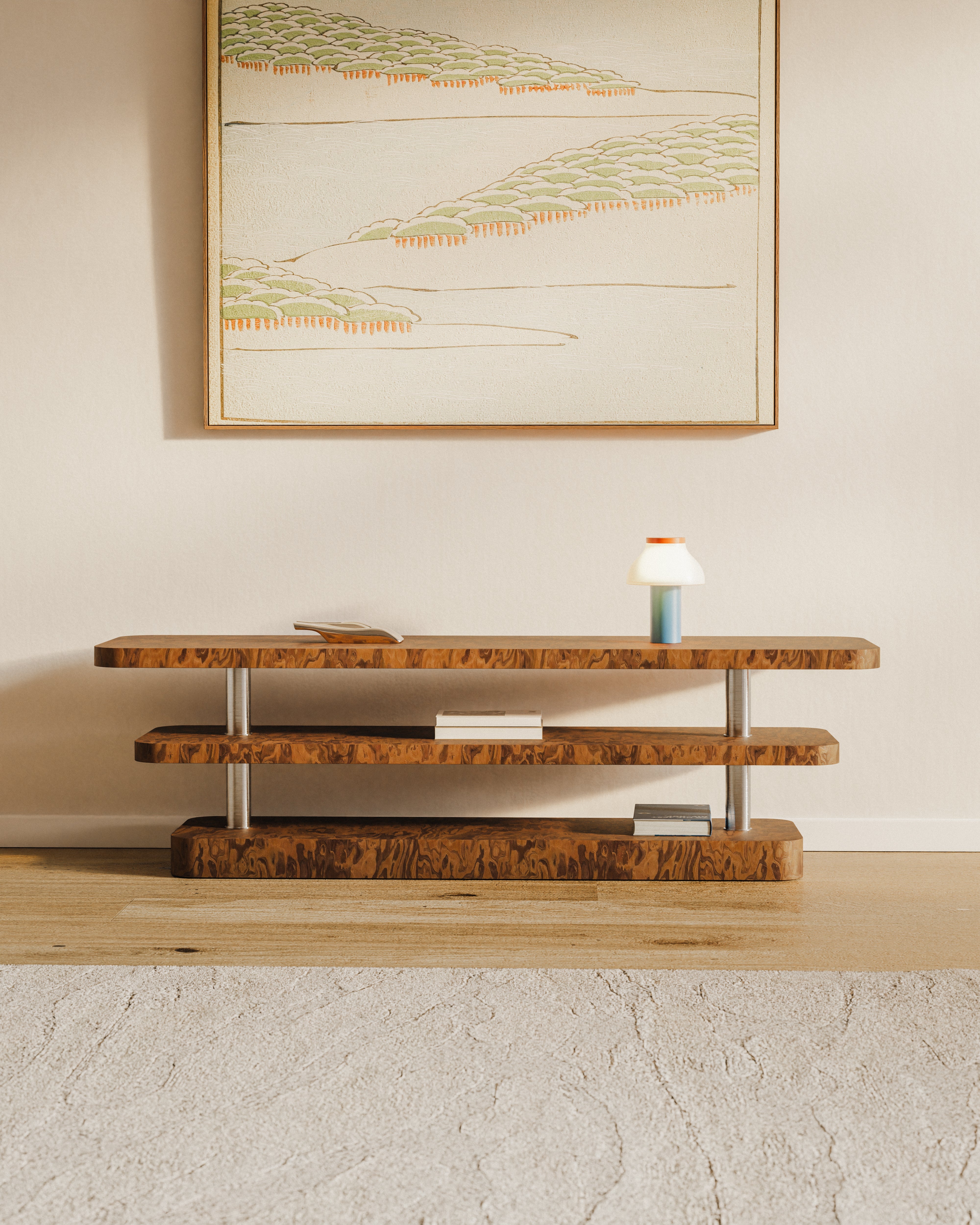 RTV Cabinet REL California Burl Veneer with Steel Elements