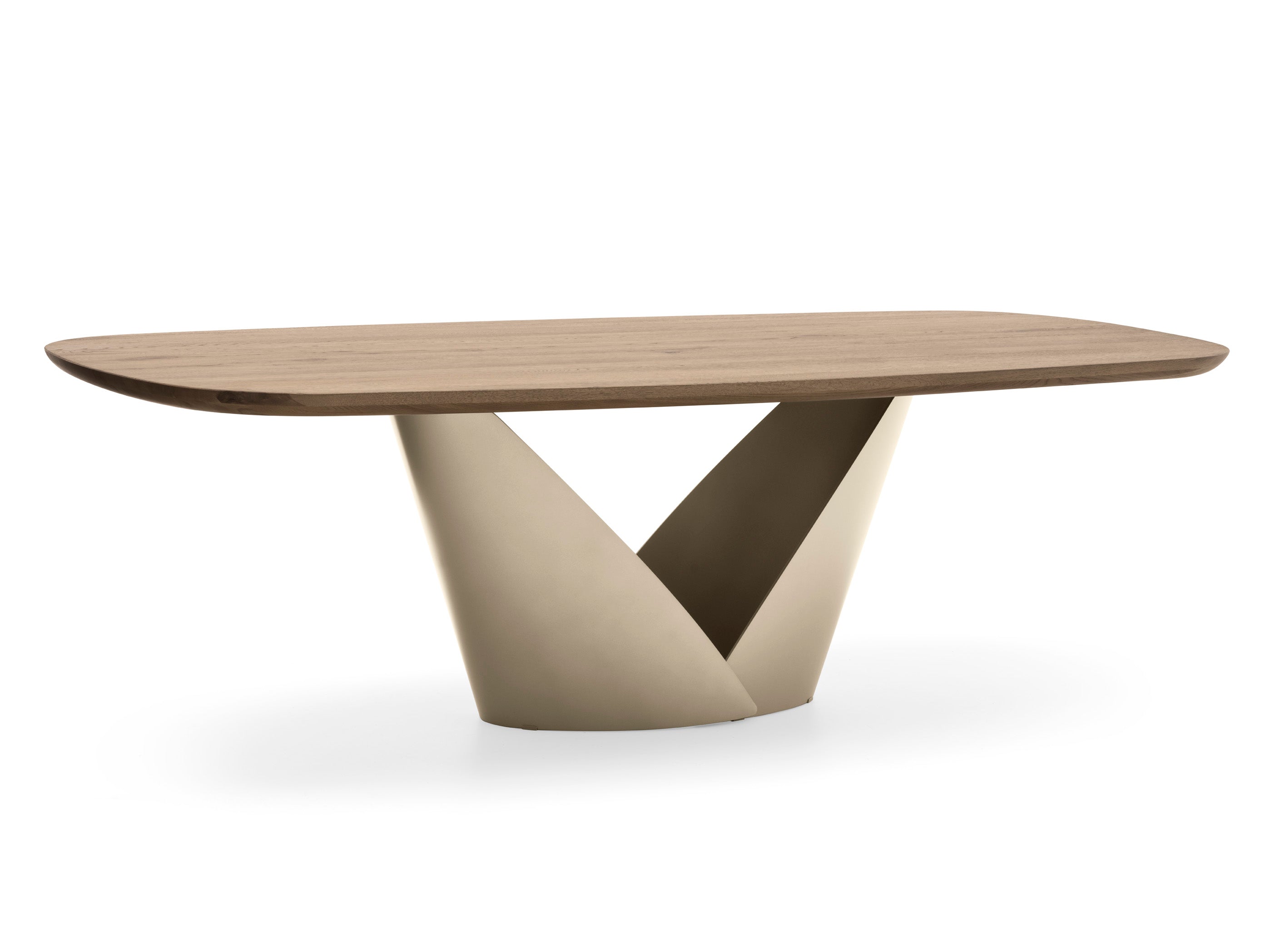 CALLA table with a wooden top and beige base