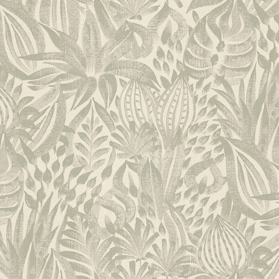 Textiltapete mit floralem Muster aus Blumen und Blättern FOLIAGE - CÉLADON seidiggrün