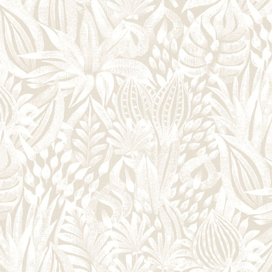 Textiltapete mit floralem Muster aus Blumen und Blättern FOLIAGE - BLANC cremefarben