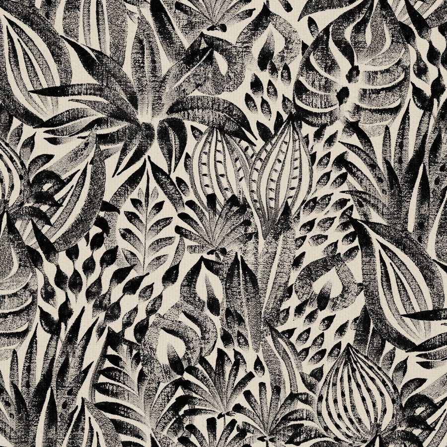 Textiltapete mit floralem Muster aus Blumen und Blättern FOLIAGE - NOIR schwarz