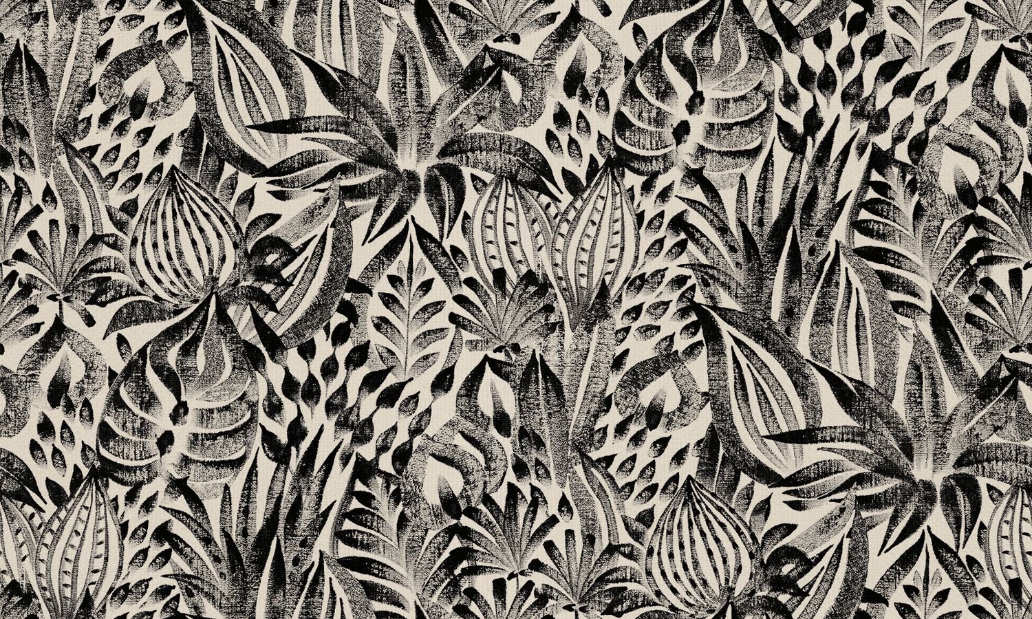 Textiltapete mit floralem Muster aus Blumen und Blättern FOLIAGE - NOIR schwarz