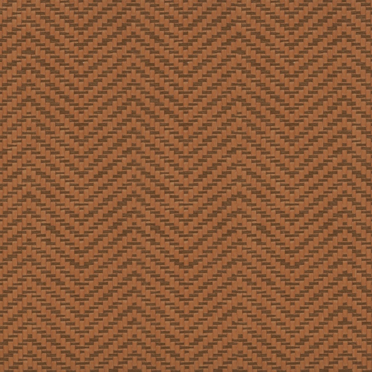 Structural paper wallpaper in herringbone pattern resembling raffia KASANE - CHESTNUT brown
