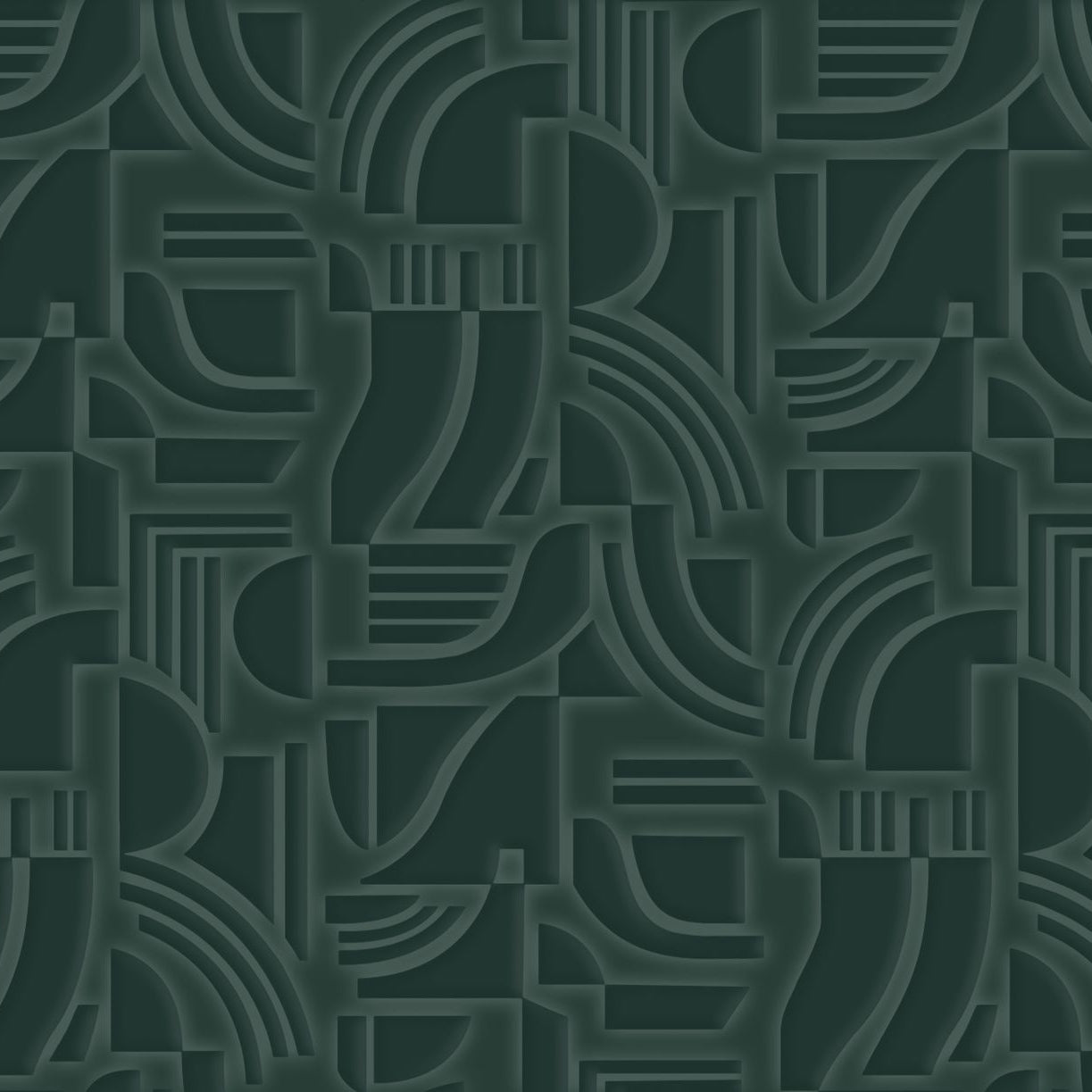Textile wallpaper with a structural geometric pattern ARCANE - VERT IMPÉRIAL imperial green