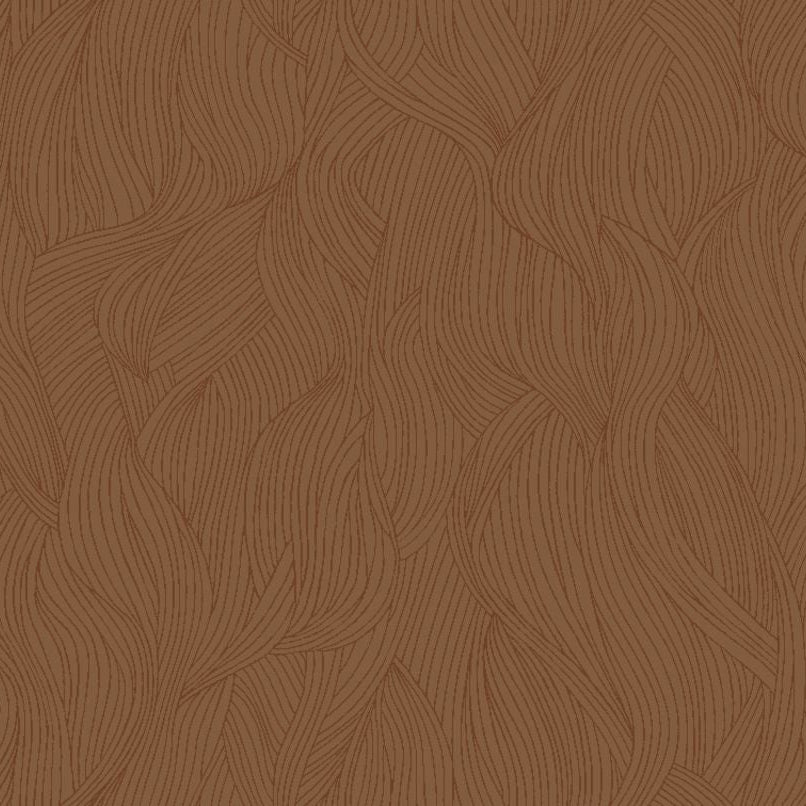 Textile wallpaper with metallic waves ALARIS - FAUVE CUIVRÉ rusty brown