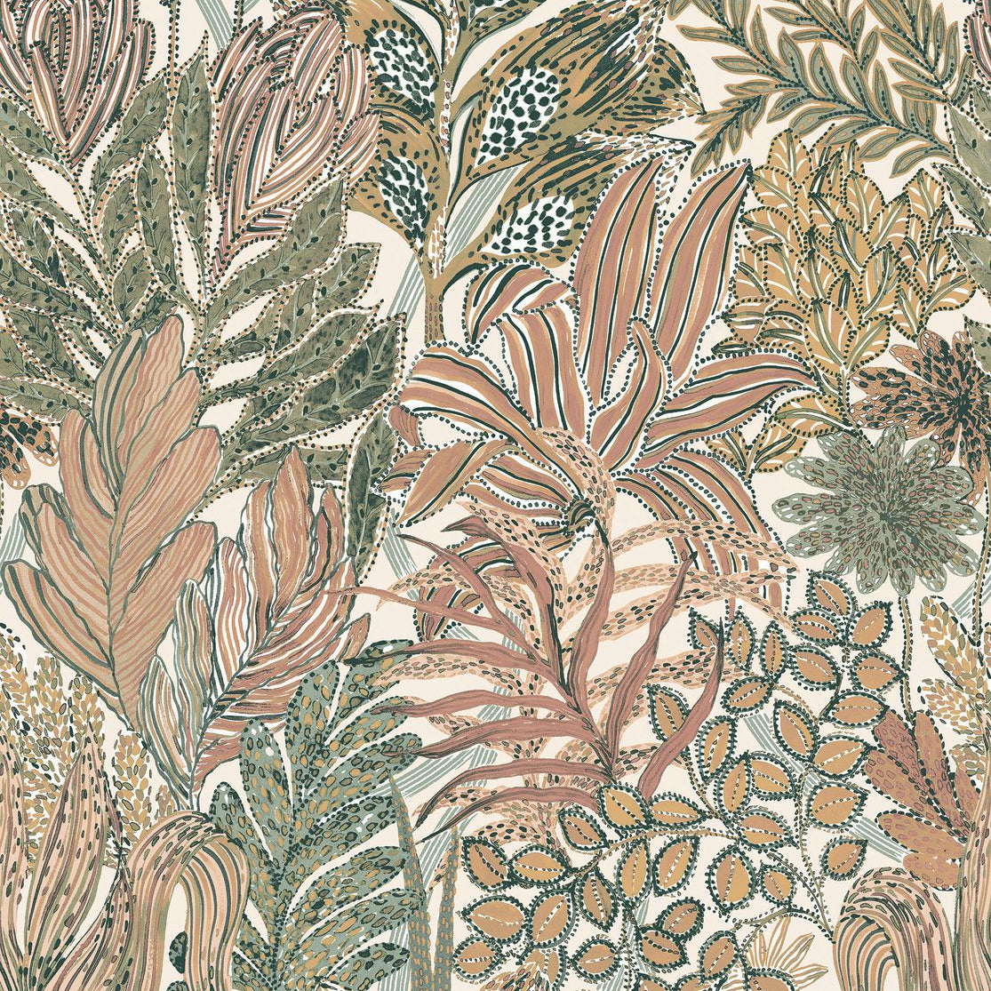 Tapete mit tropischem Blattmuster BORROMMEE - IVORY/BLUSH Elfenbein mit Rosa