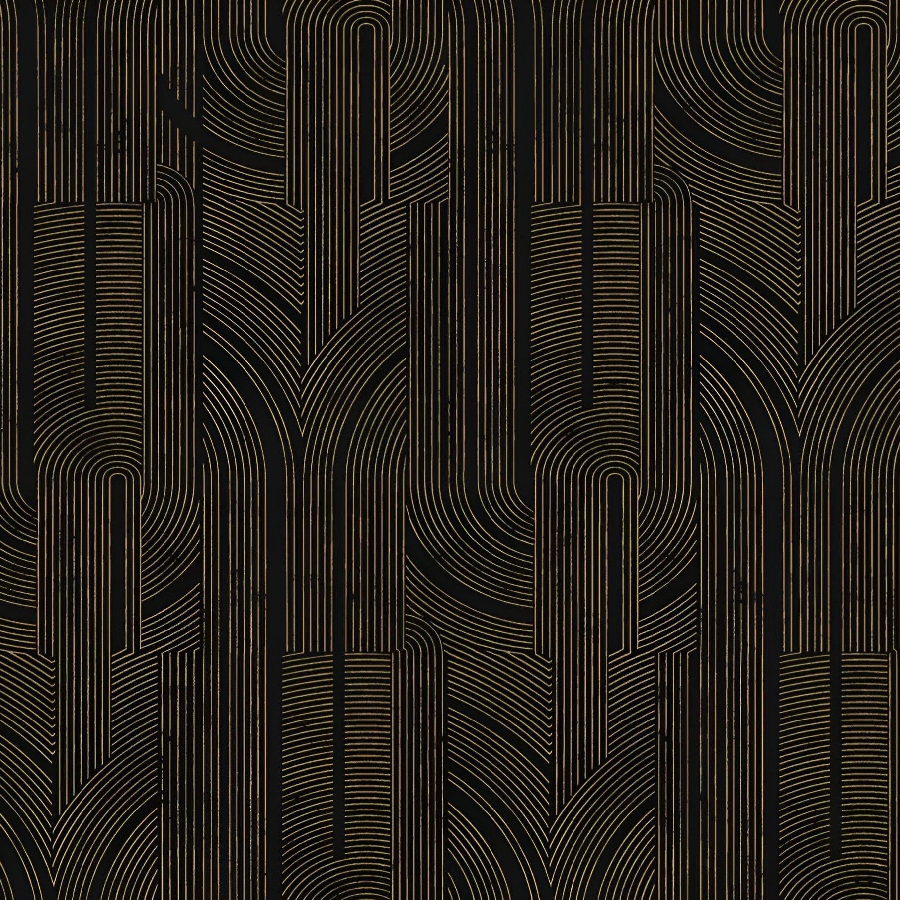 Metallic wallpaper with a geometric striped pattern PORTE DORÉE - BLACK/GOLD black with gold