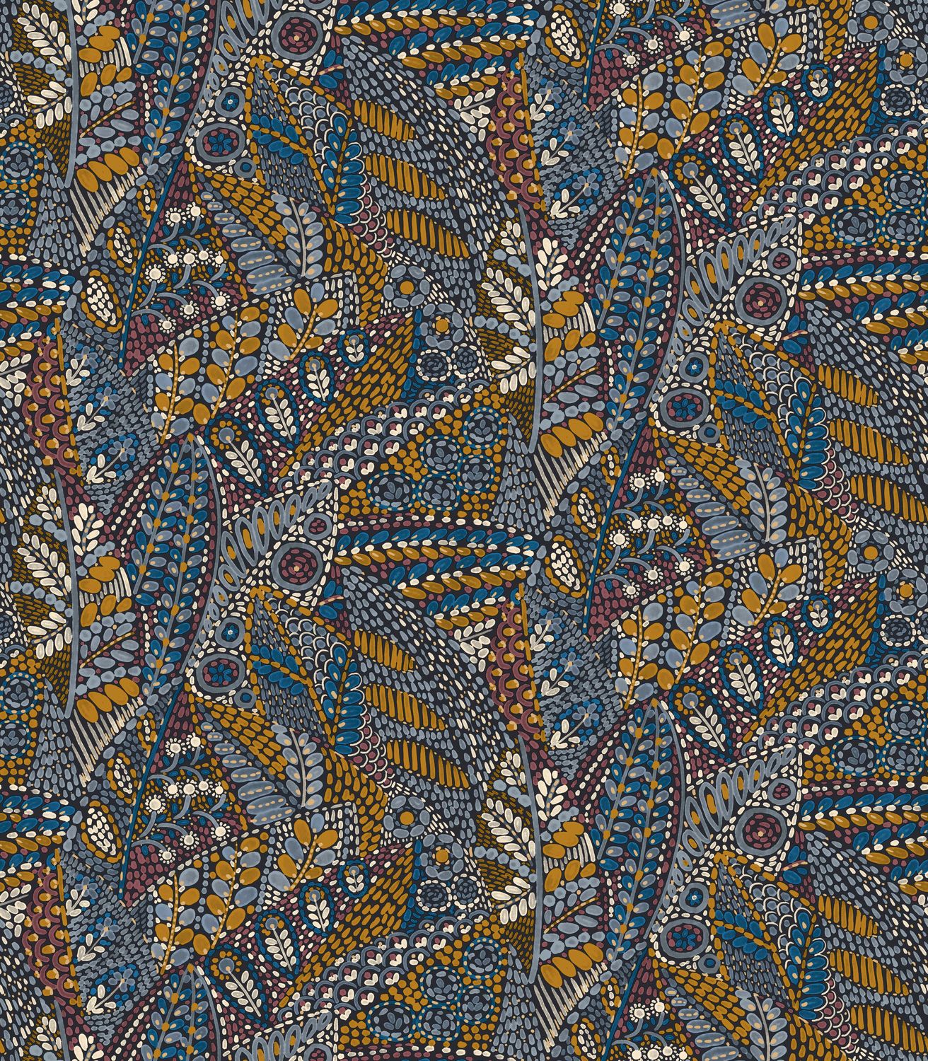 Tapete mit Pflanzenmotiv TALAVERA - MARINE OCLE blau mit Orange