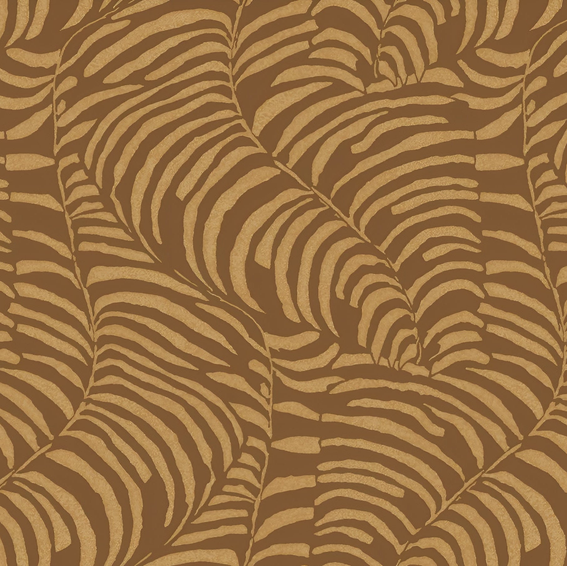 Metallische Tapete mit Pflanzenmotiv von Farnblättern NOBILE - MORDORÉ kupferfarben mit Gold