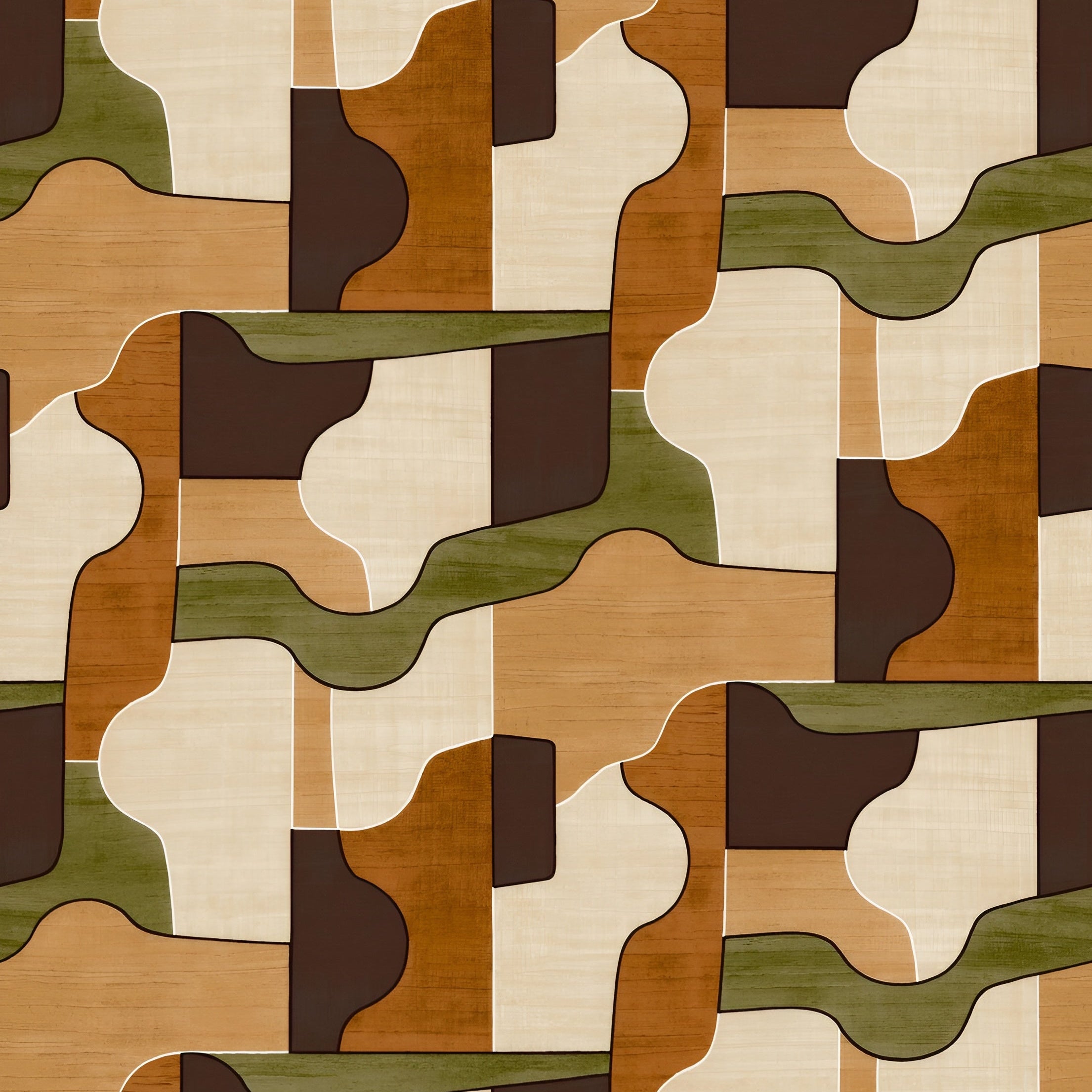 Structural wallpaper imitating wood with a geometric pattern MODERNISMO - AMBRE/KAKI green with amber