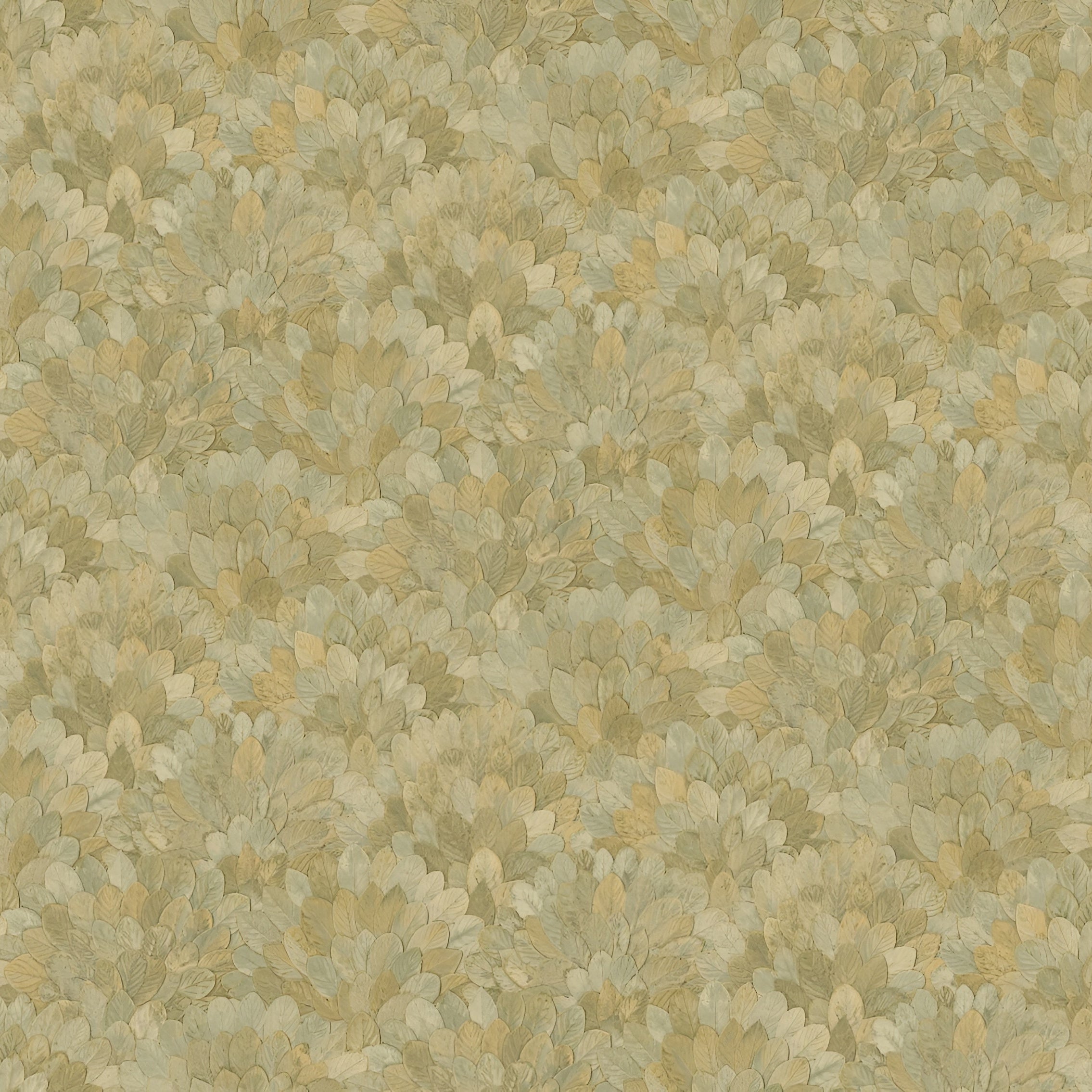 Structural wallpaper with a plant motif of guava leaves FEIJOA - AMANDE olive