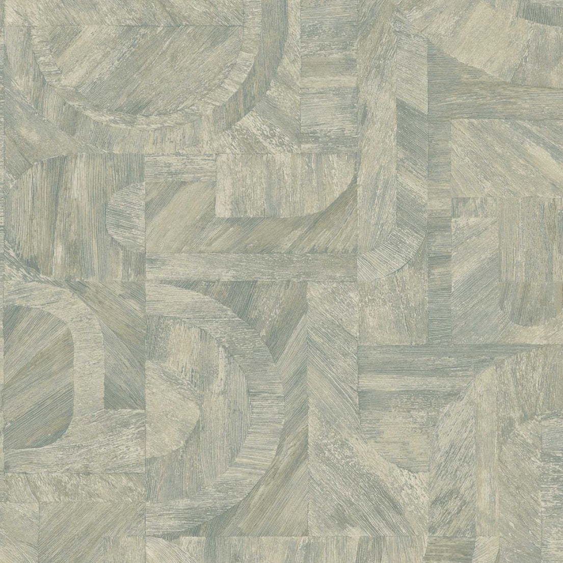 Geometric wood-like structural wallpaper with mosaic pattern INTARSIA - OPALINE icy blue