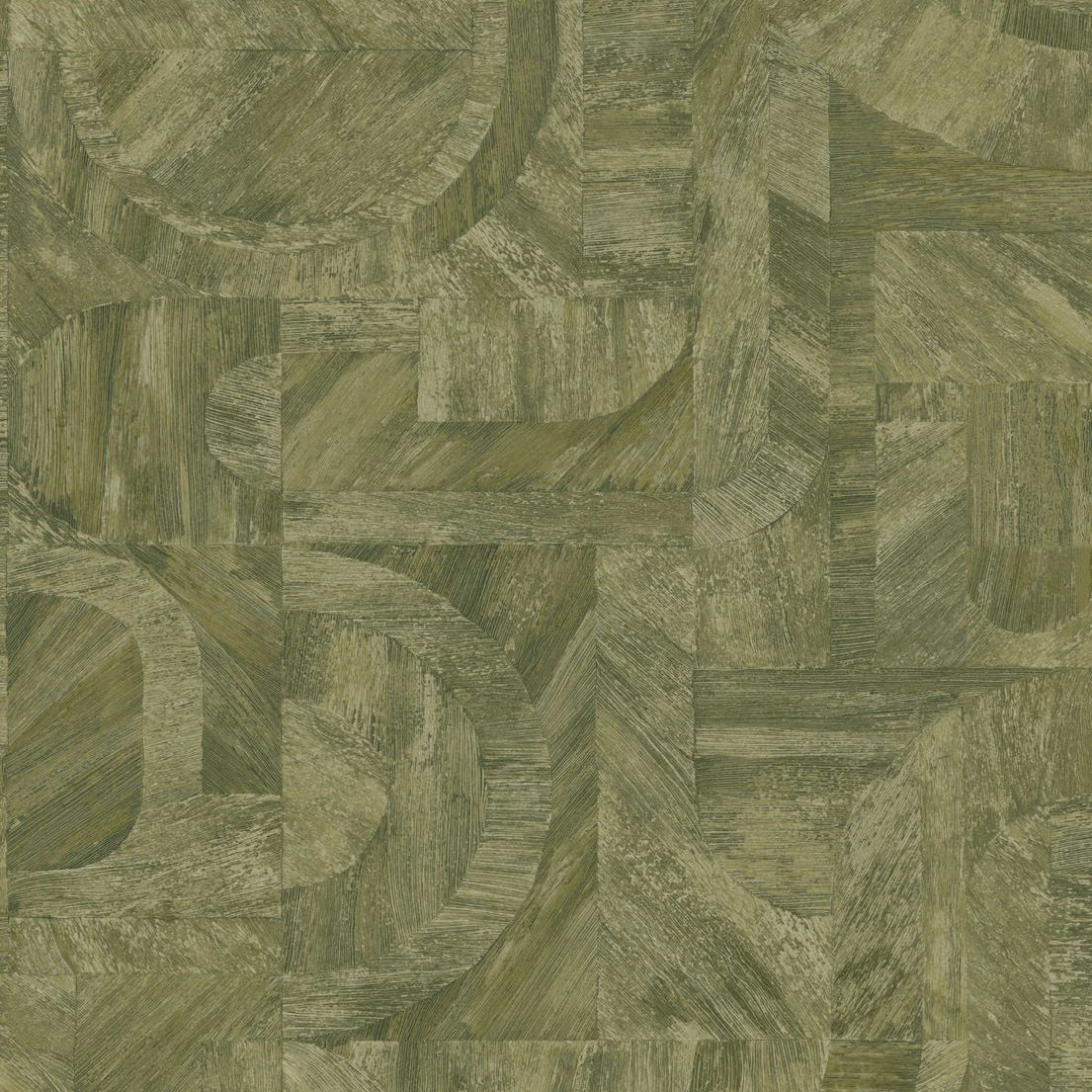 Geometric Wood-Look Textured Wallpaper with Mosaic Pattern INTARSIA - KAKI Green