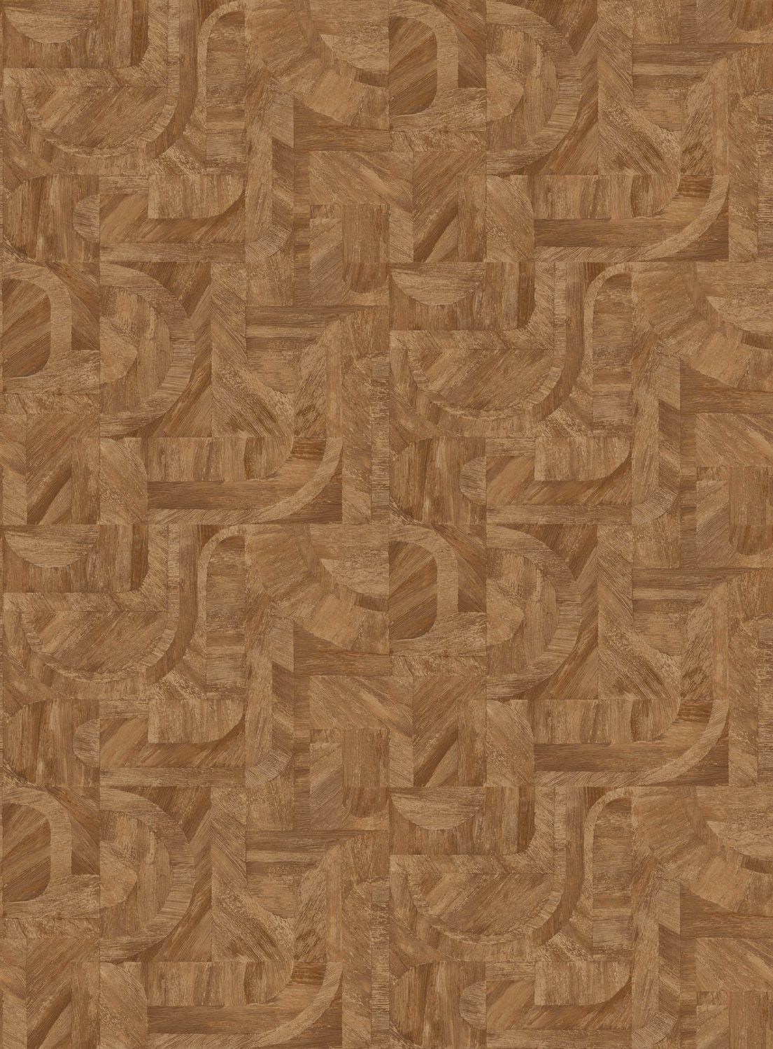 Strukturierte Tapete, die Holz imitiert, geometrisch mit Mosaikmuster INTARSIA - TERRE DE SIENNE kupferfarben