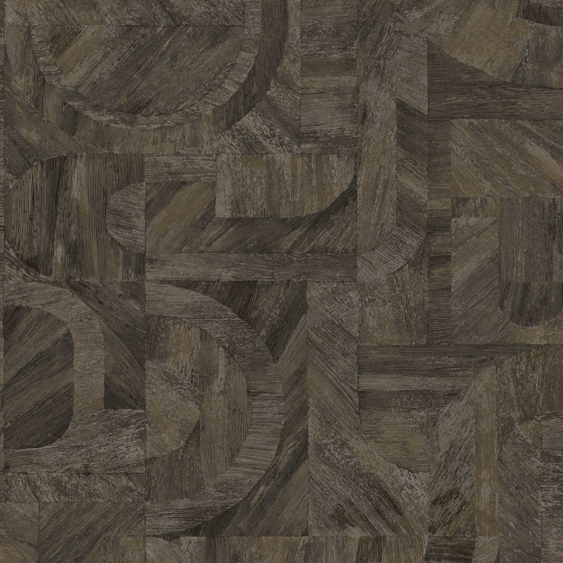 Geometric wood-like structural wallpaper with mosaic pattern INTARSIA - ÉBÈNE ebony