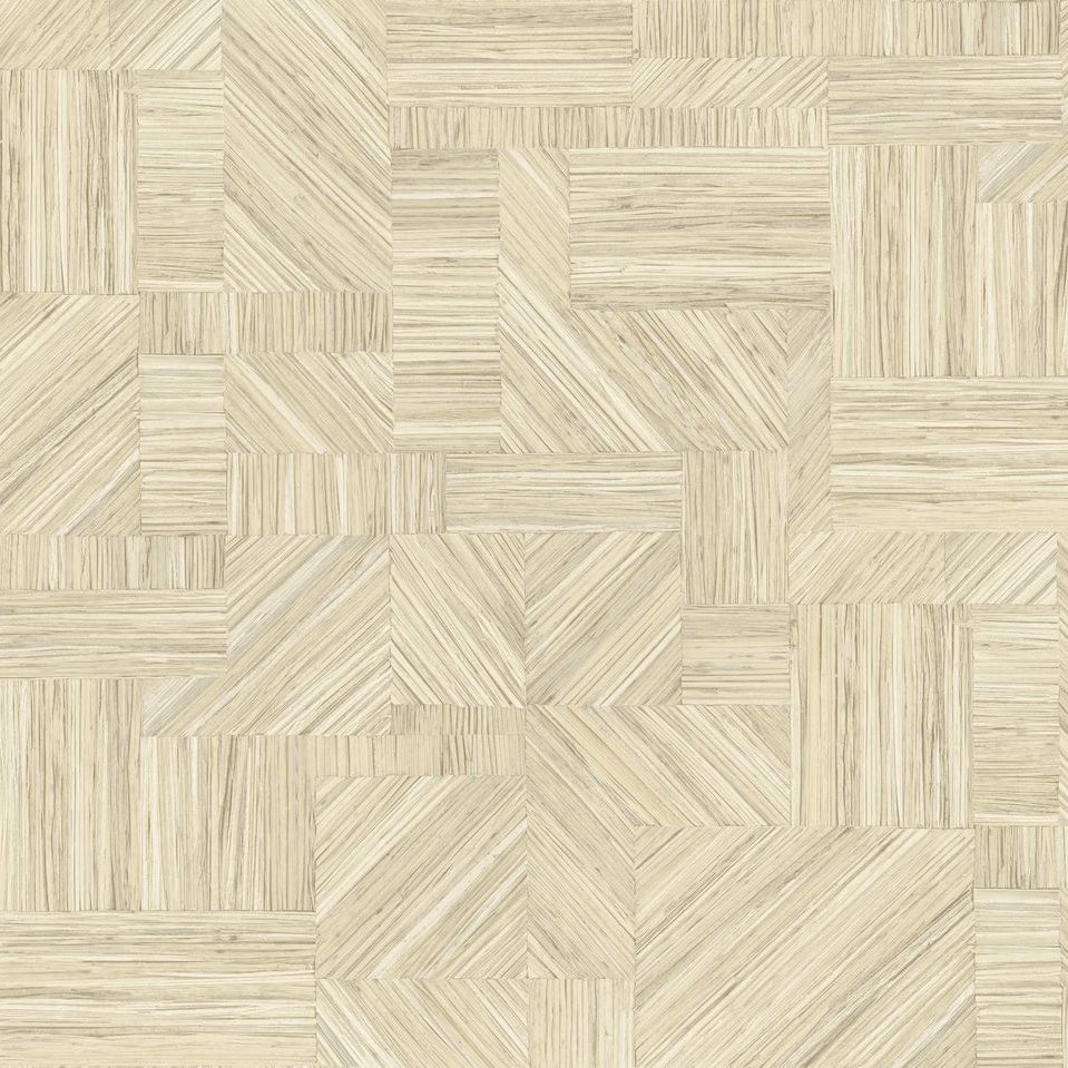 Geometrische Strukturtapete, die einen strohähnlichen Patchwork-Look imitiert - IMBRICATION - IVOIRE beige
