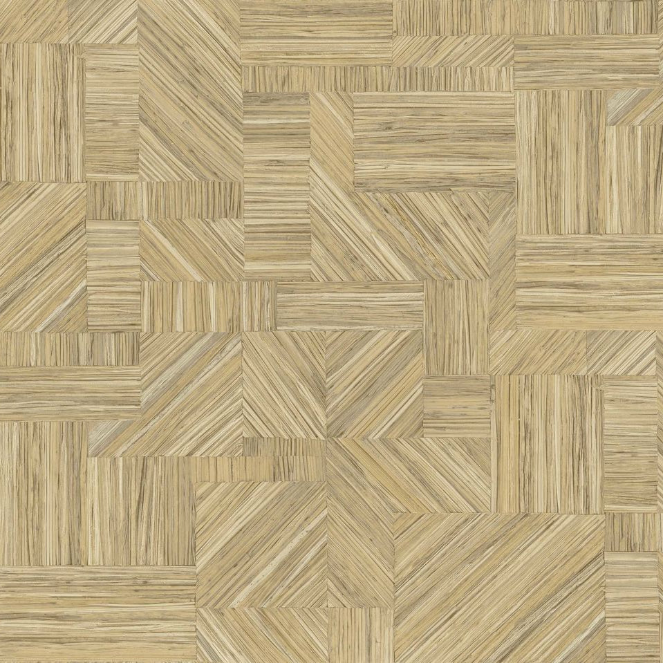 Geometrische Struktur-Tapete, die einen strohähnlichen Patchwork-Look imitiert - IMBRICATION - PAILLE dunkelbeige