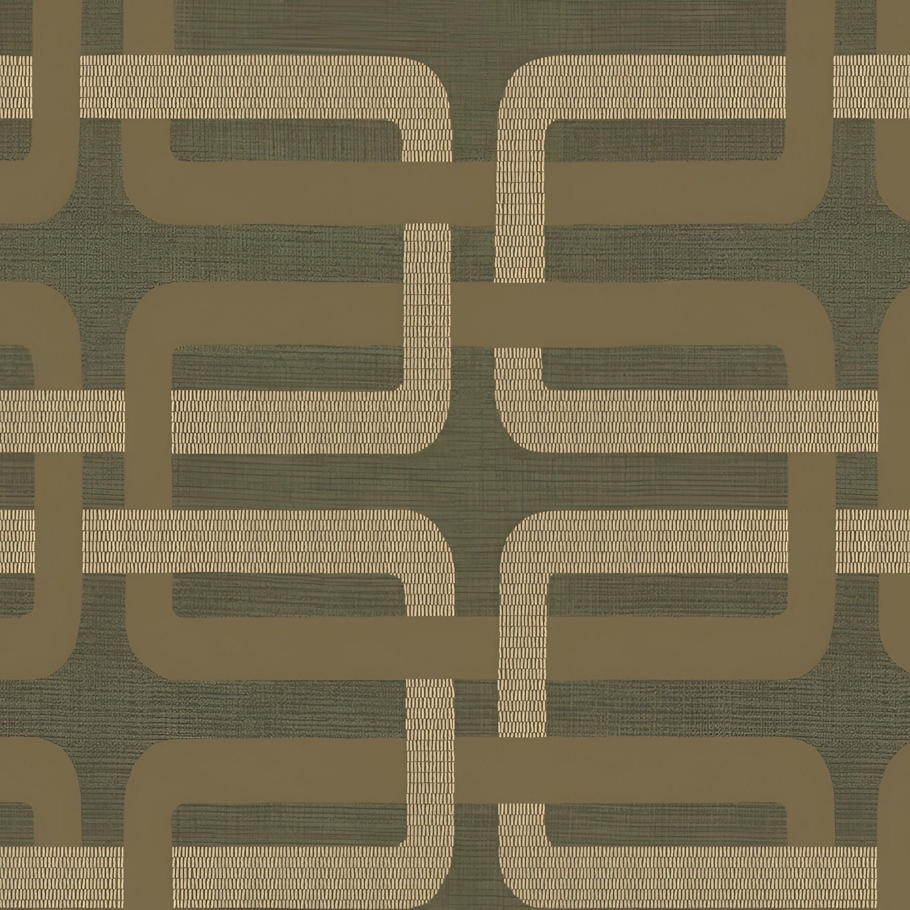 Structural wallpaper with geometric pattern MATJARA - KAKI/DORÉ dark green