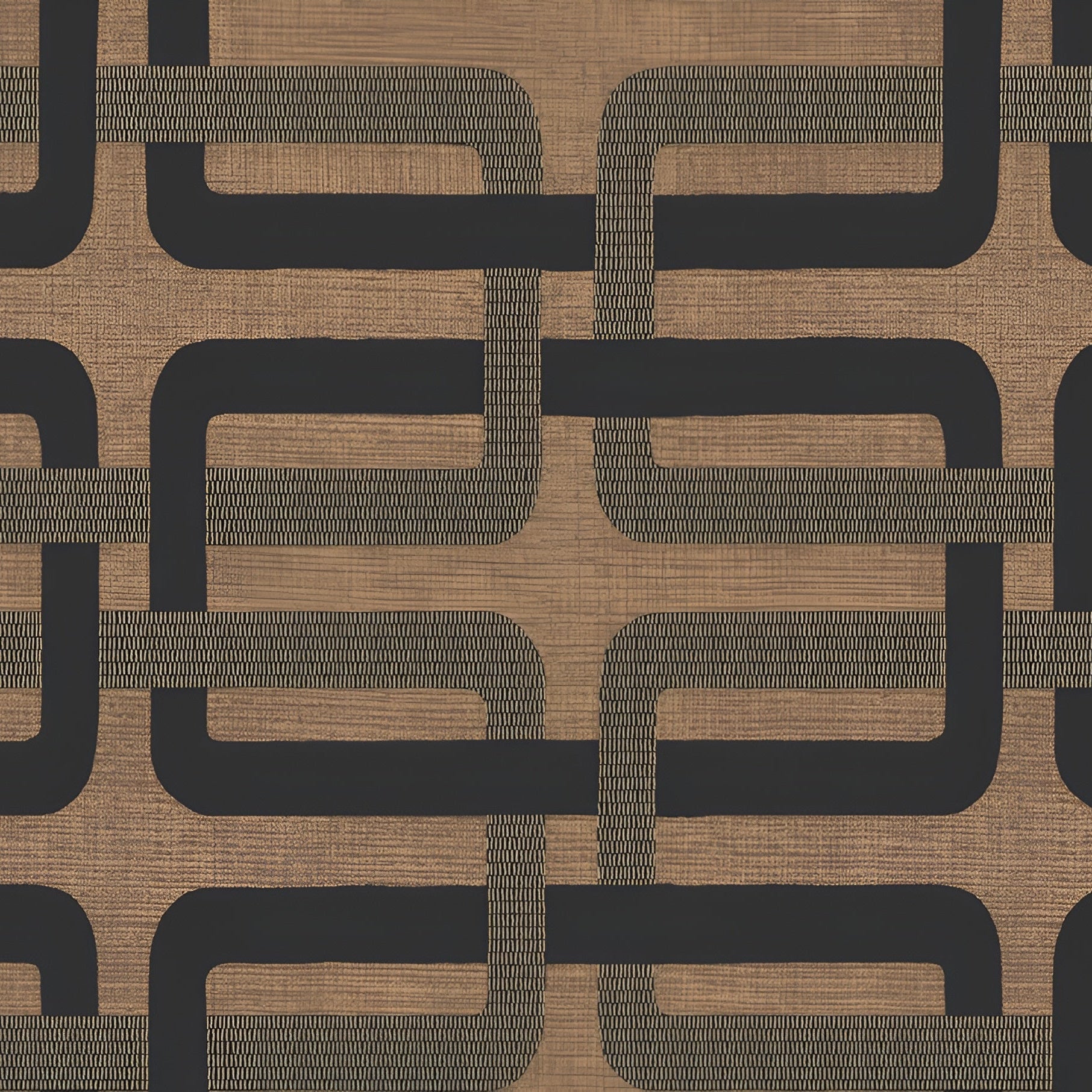 Structural wallpaper with geometric pattern MATJARA - NOIR/DORÉ brown