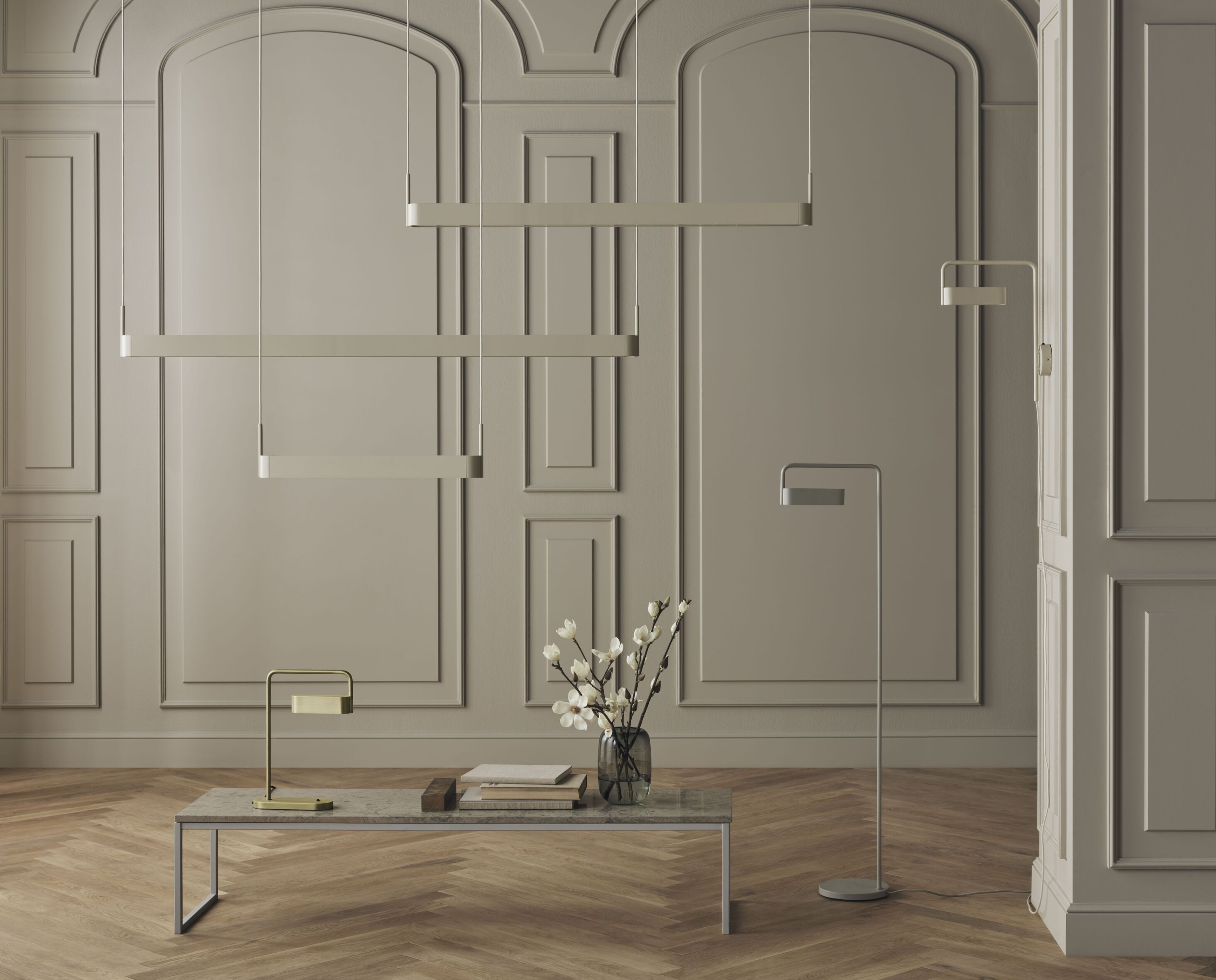 Cream reading floor lamp SCRIBE