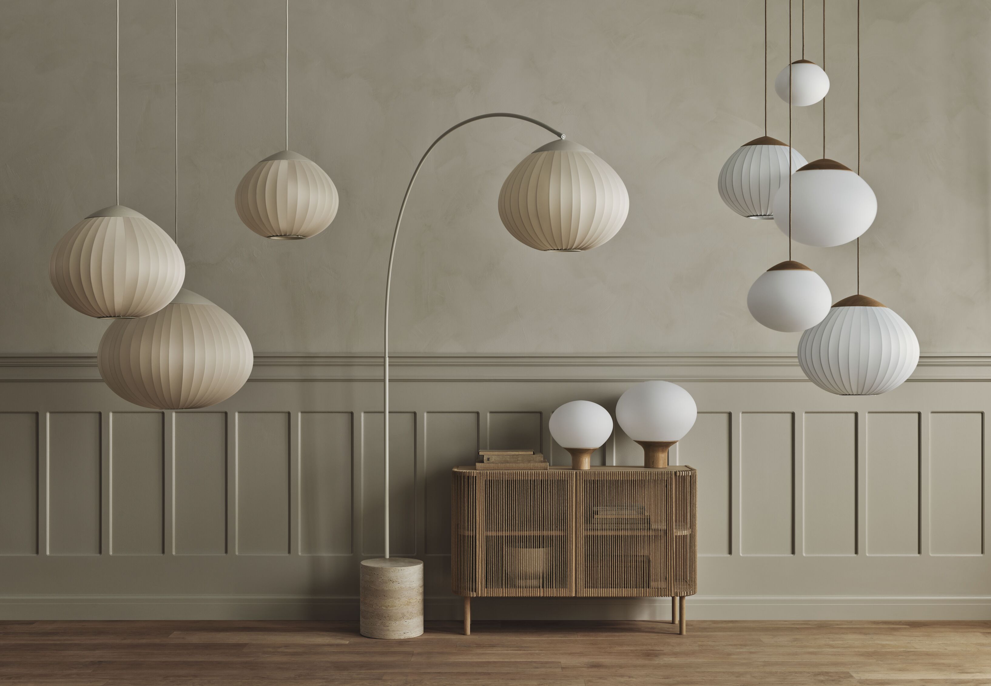 Acorn White floor lamp with gray concrete base