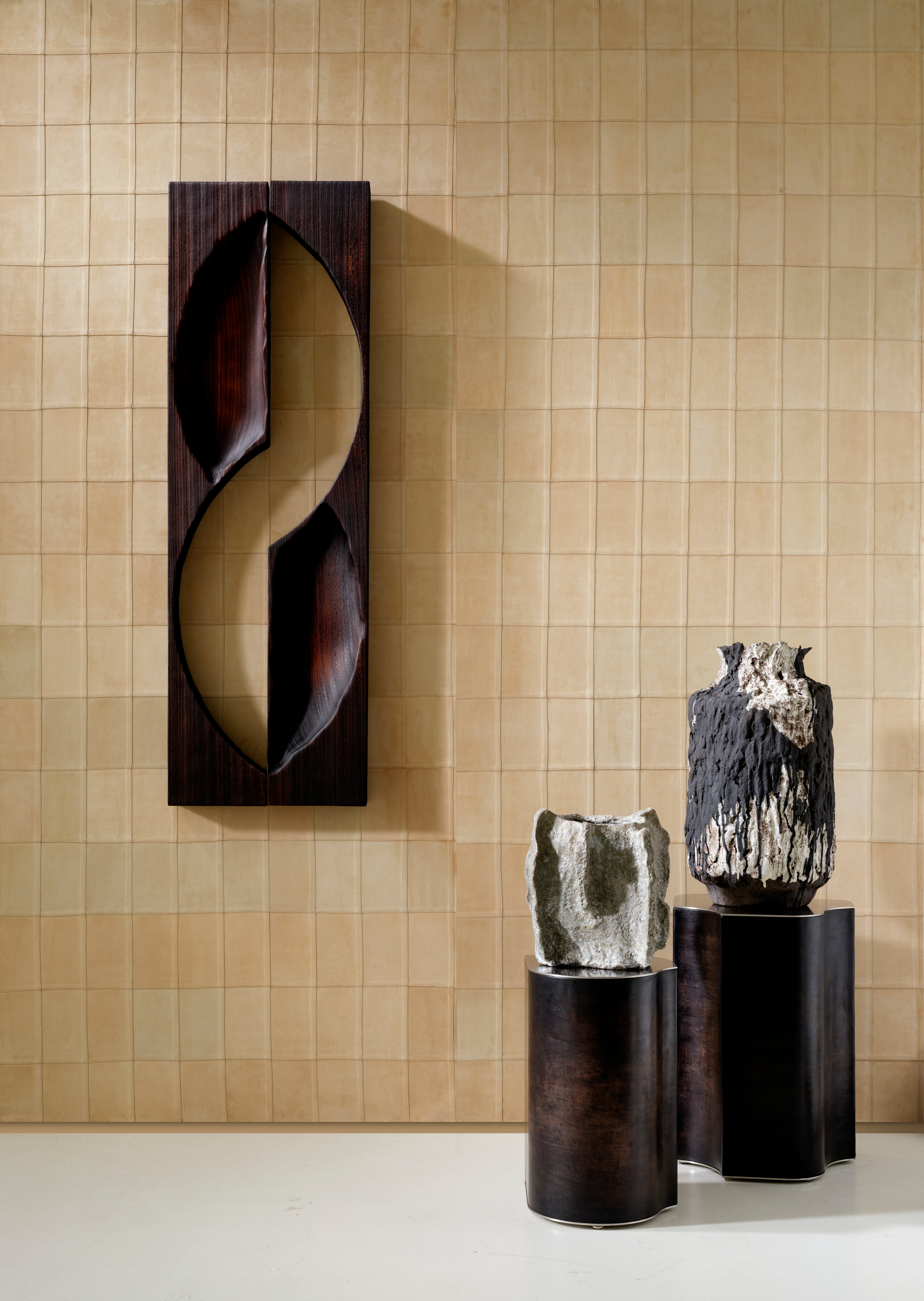 Natural leather wallpaper with geometric pattern AVENIO turquoise
