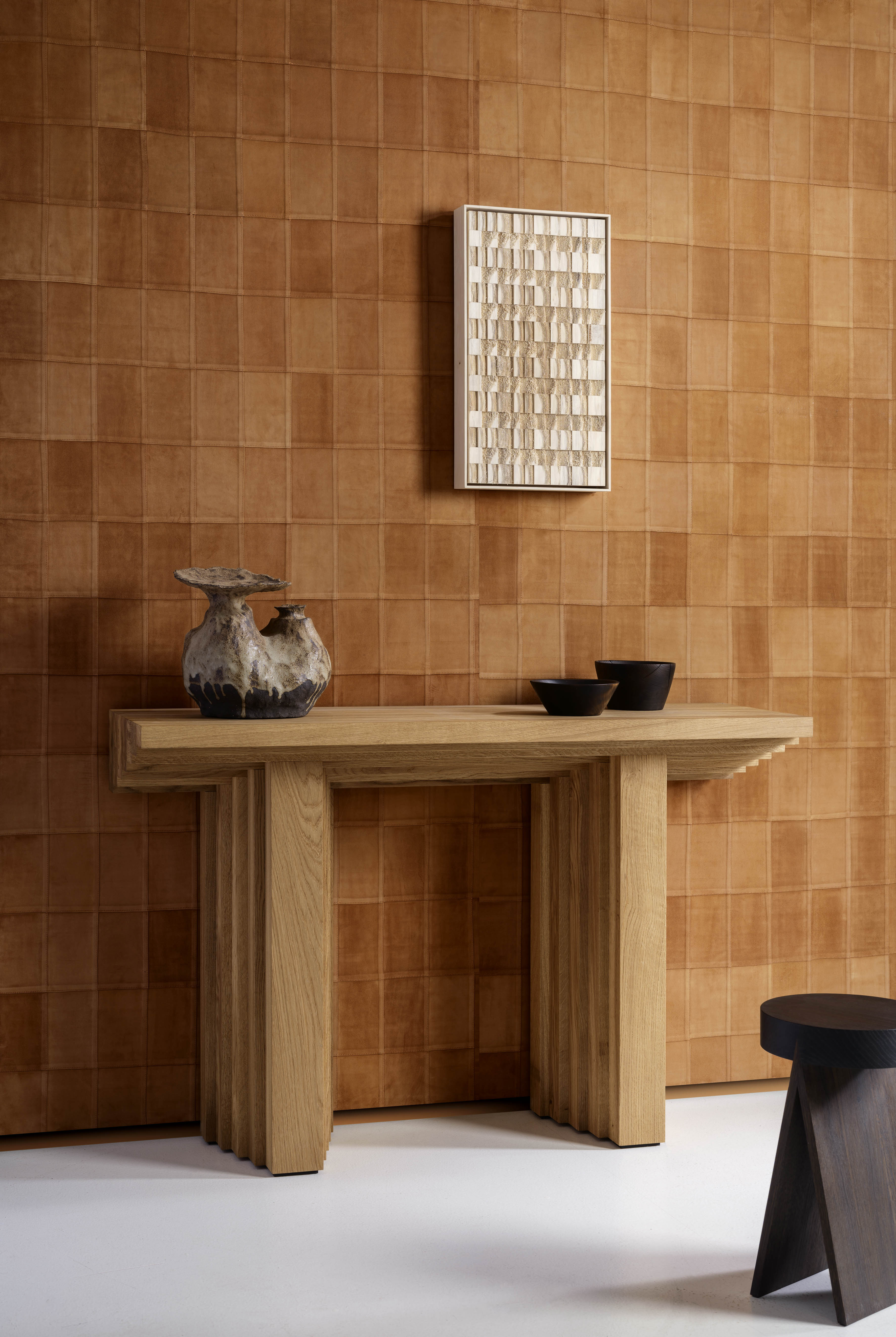 Natural leather wallpaper with geometric pattern AVENIO turquoise