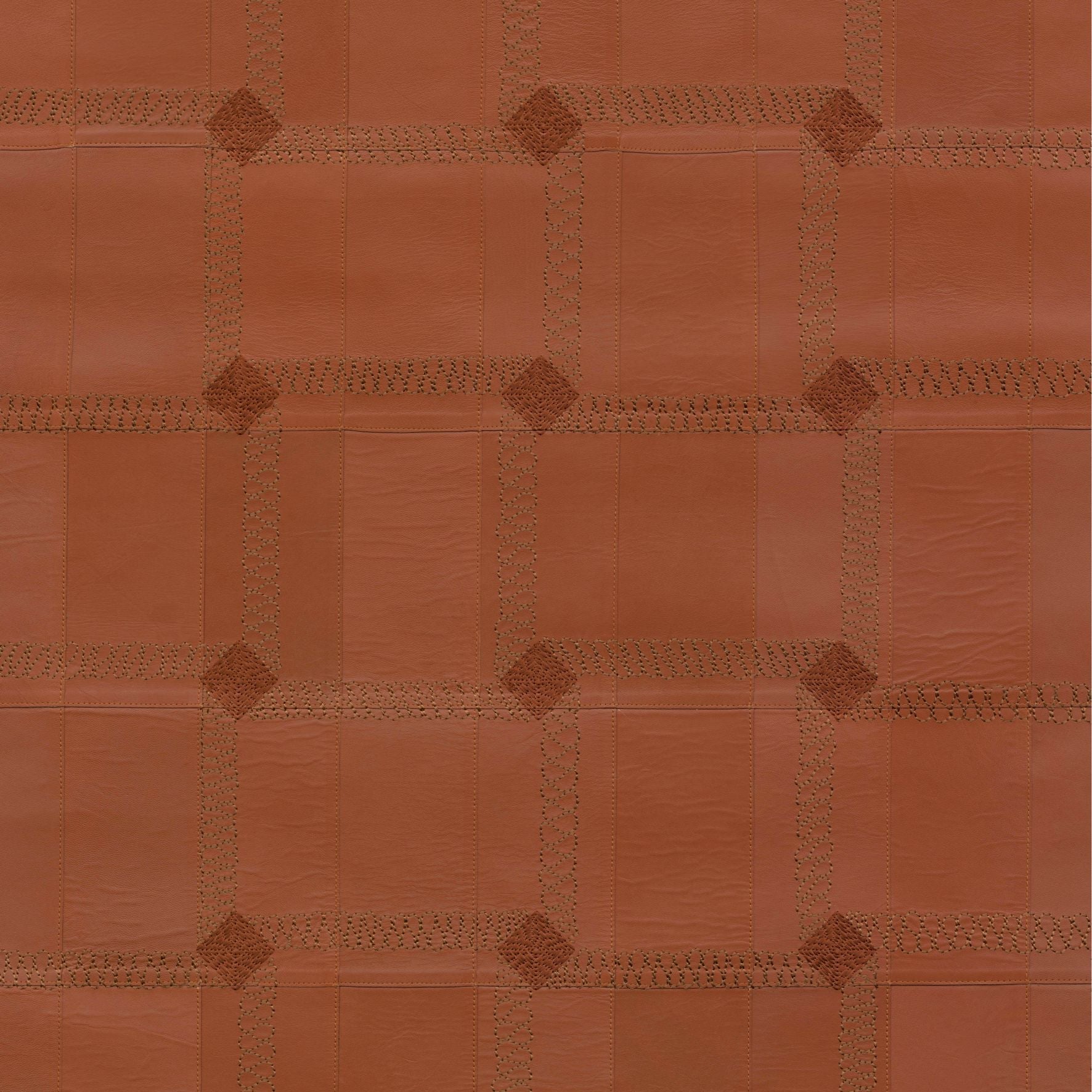 Natural leather wallpaper with geometric pattern CASSONE terracotta