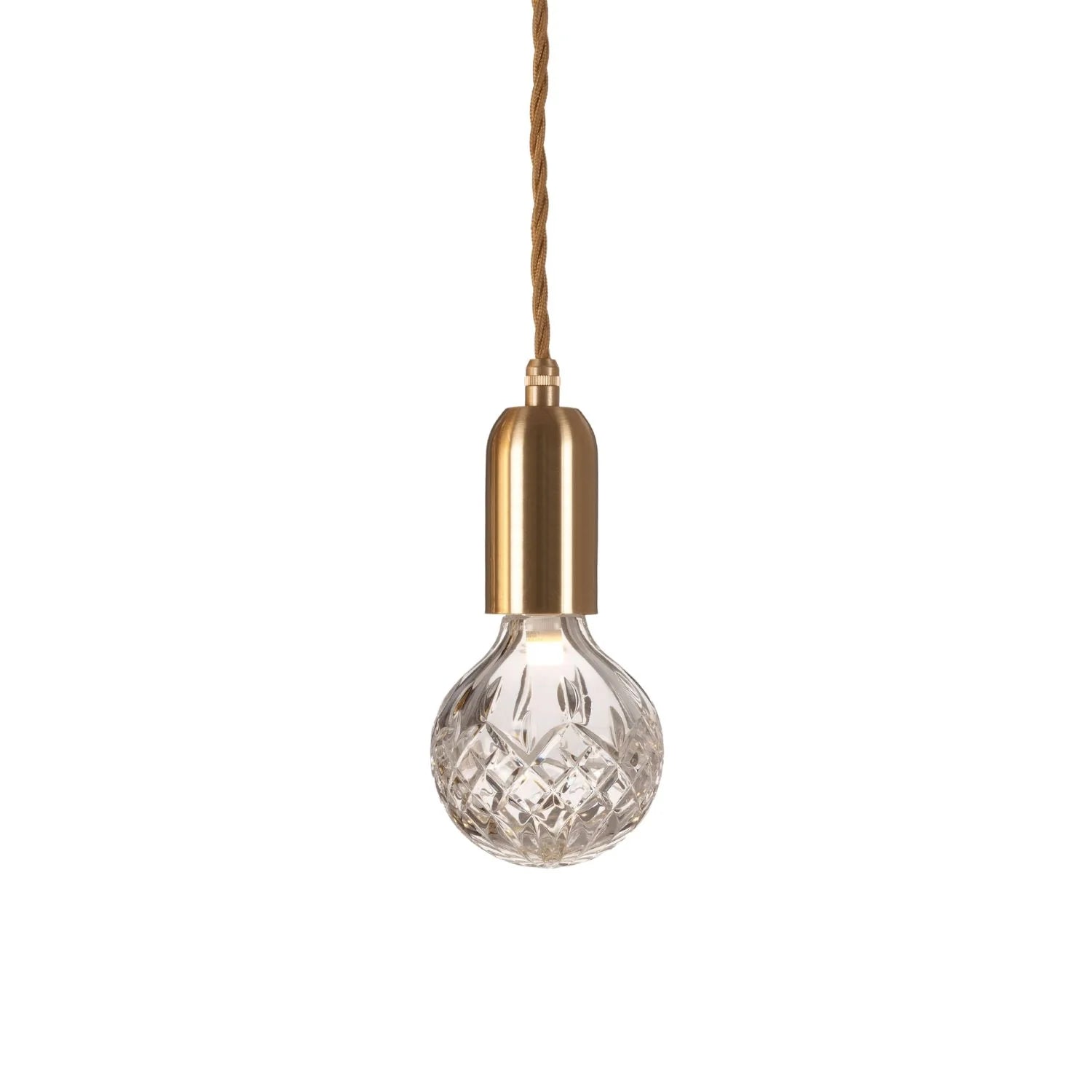 Pendelleuchte CRYSTAL BULB aus Kristallglas mit messingfarbener Oberfläche