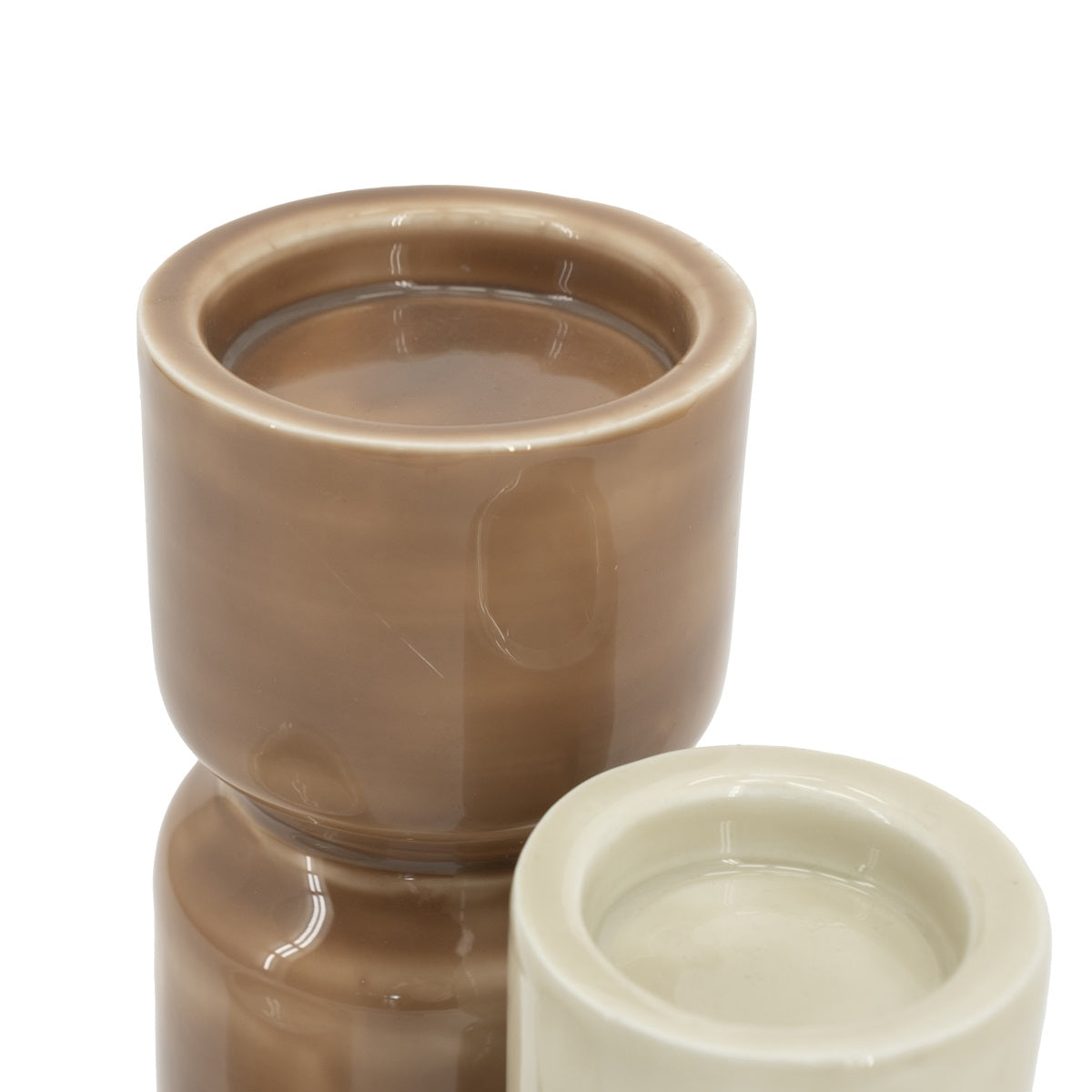 Zweiarmiger Kerzenhalter ROANY DUO in Braun mit Weiß und Beige