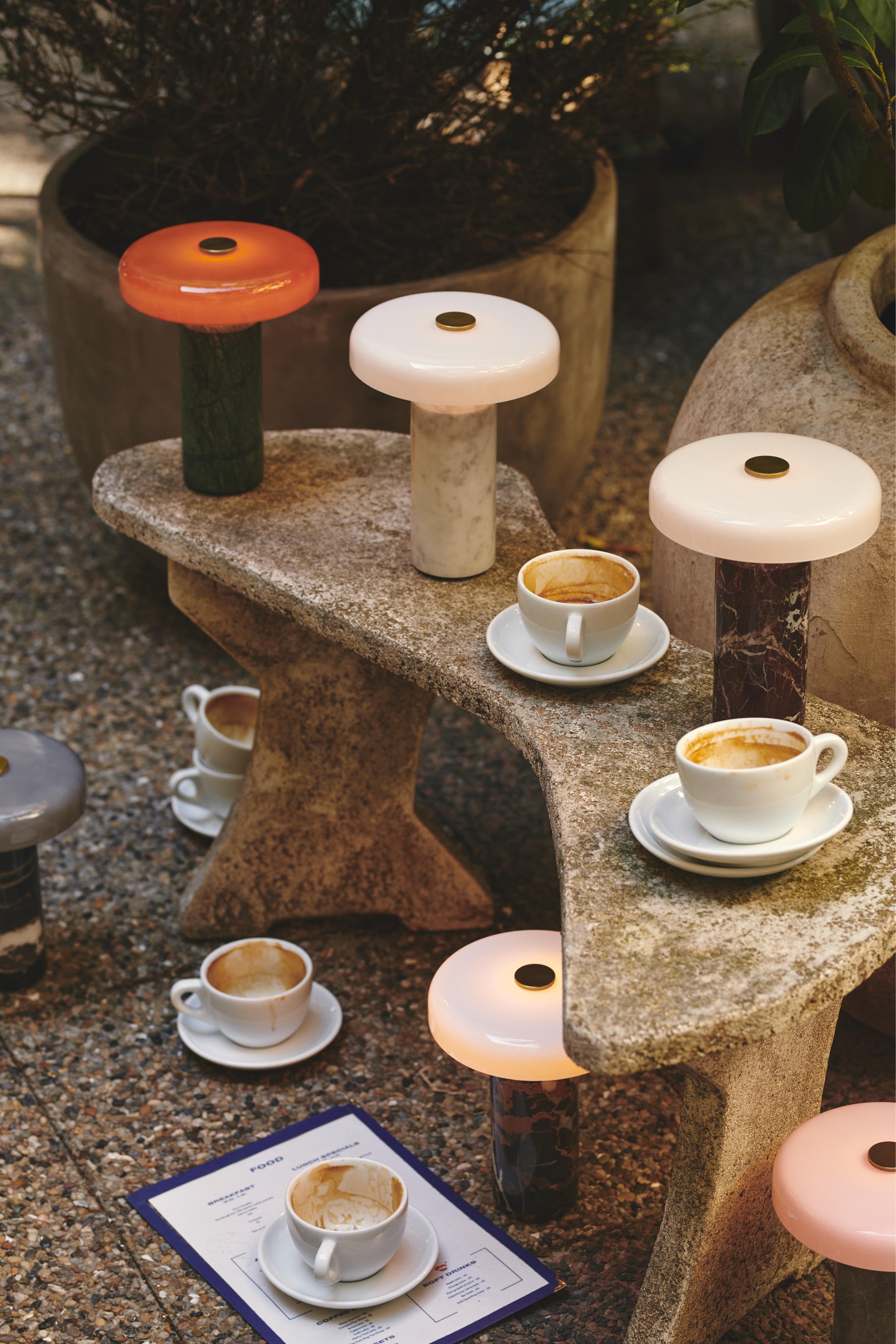 Portable lamp TRIP white marble with milky white glass