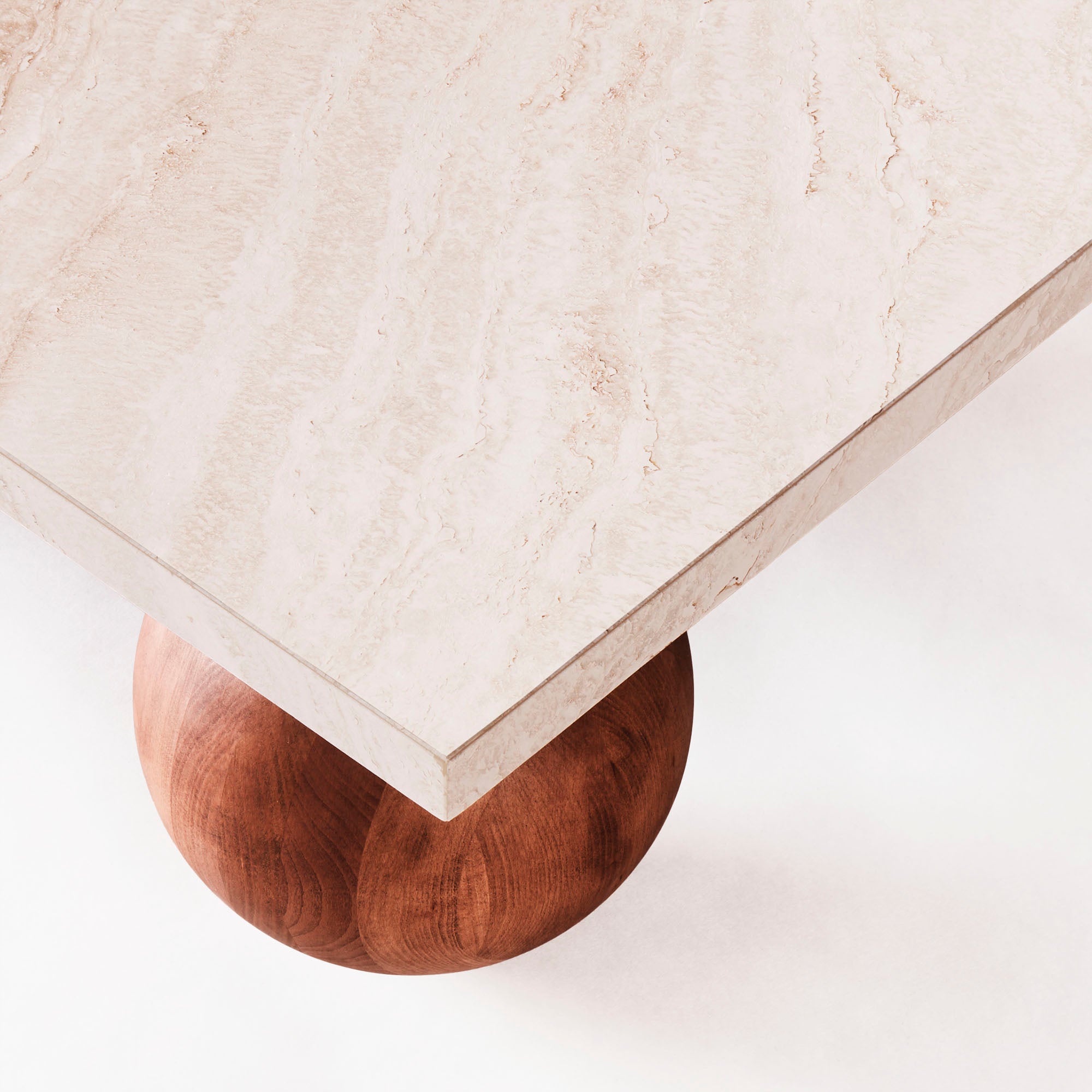 SPHERE coffee table with travertine marble and ash base