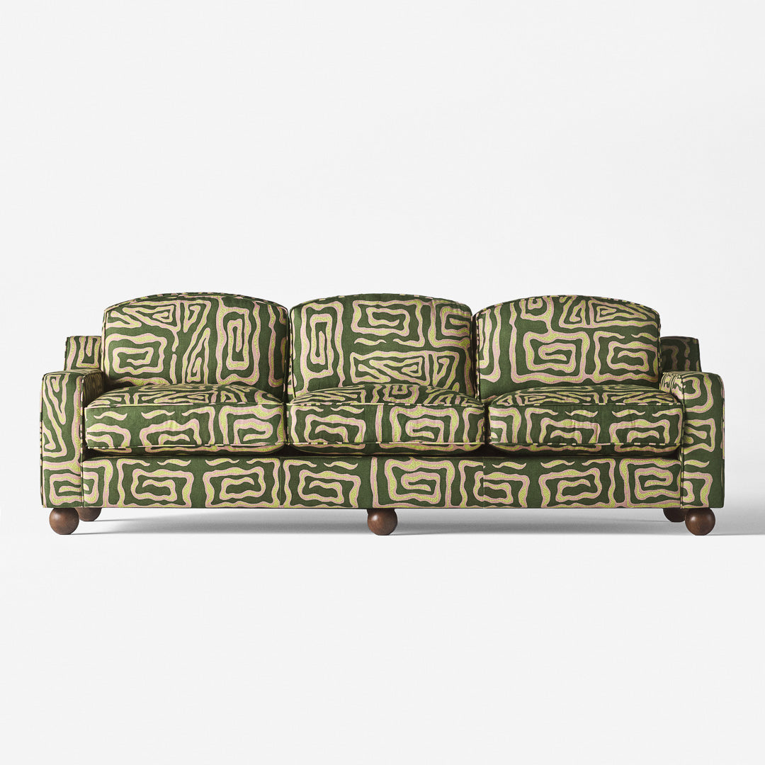 Sofa 3-sitzig LOLA grün mit beigem Muster