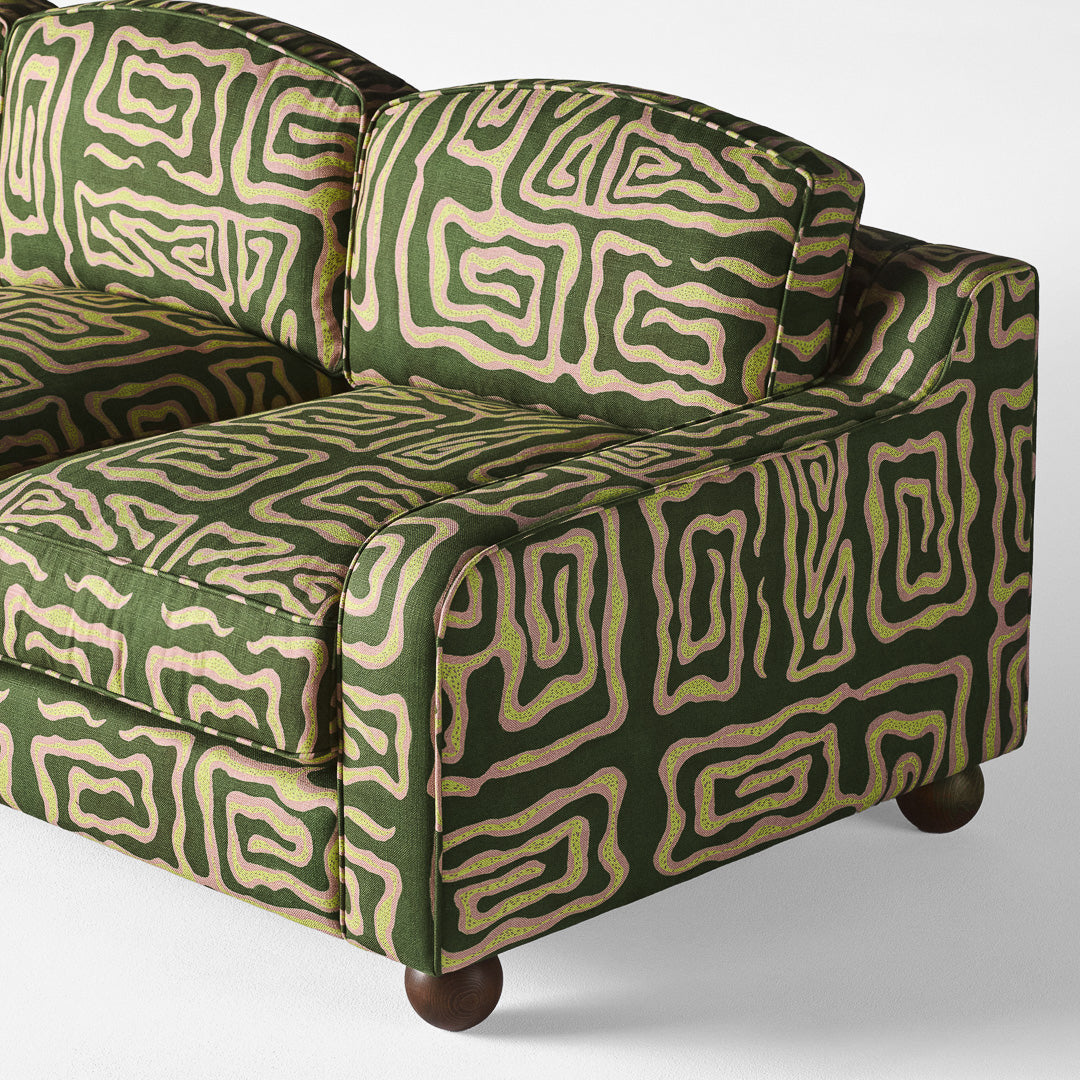 Sofa 3-sitzig LOLA grün mit beigem Muster
