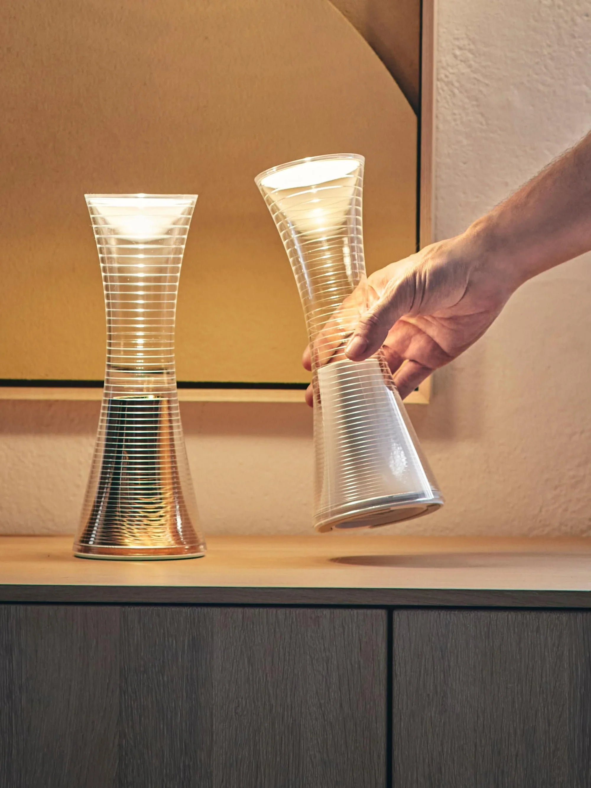 Tragbare Lampe COME TOGETHER transparent mit Kupfer