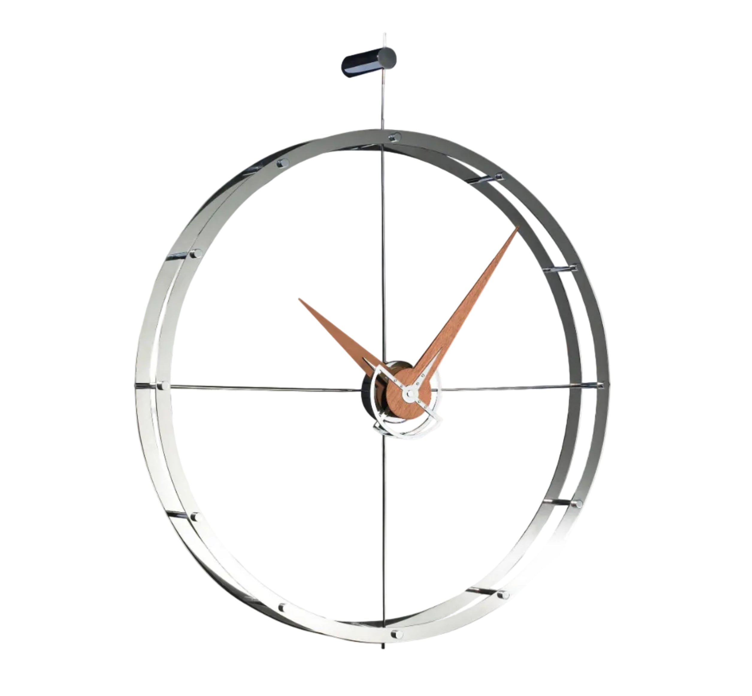 Wanduhr DOUBLE O verchromt mit Nussbaumholz